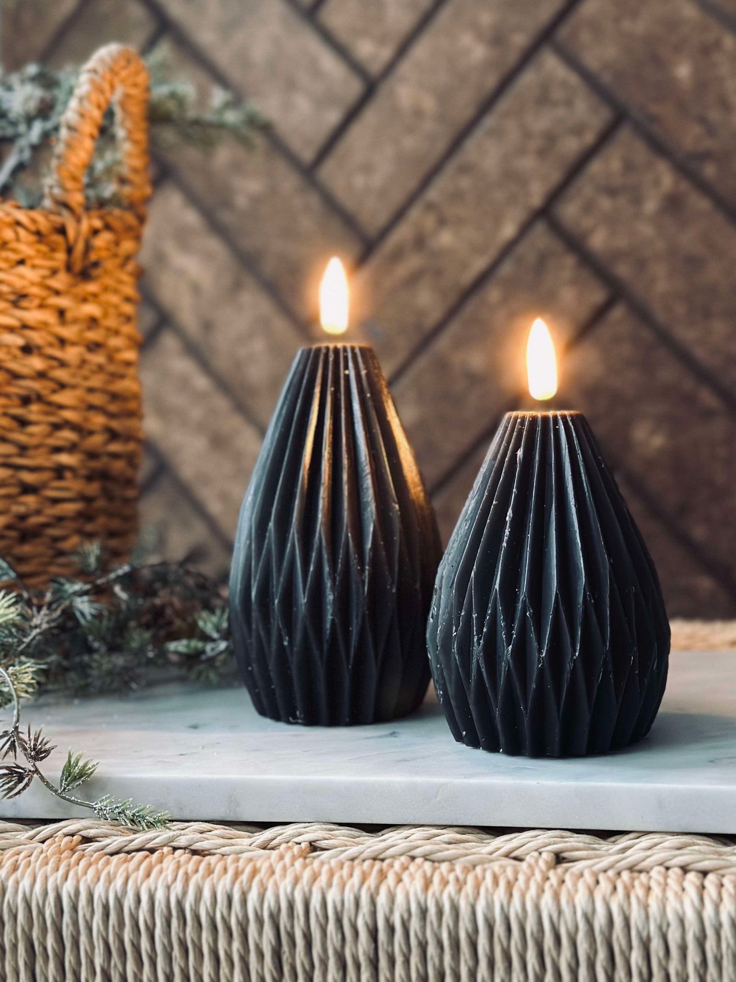 LED Blockkerzen / Rillen – 2 Stk. Schwarz