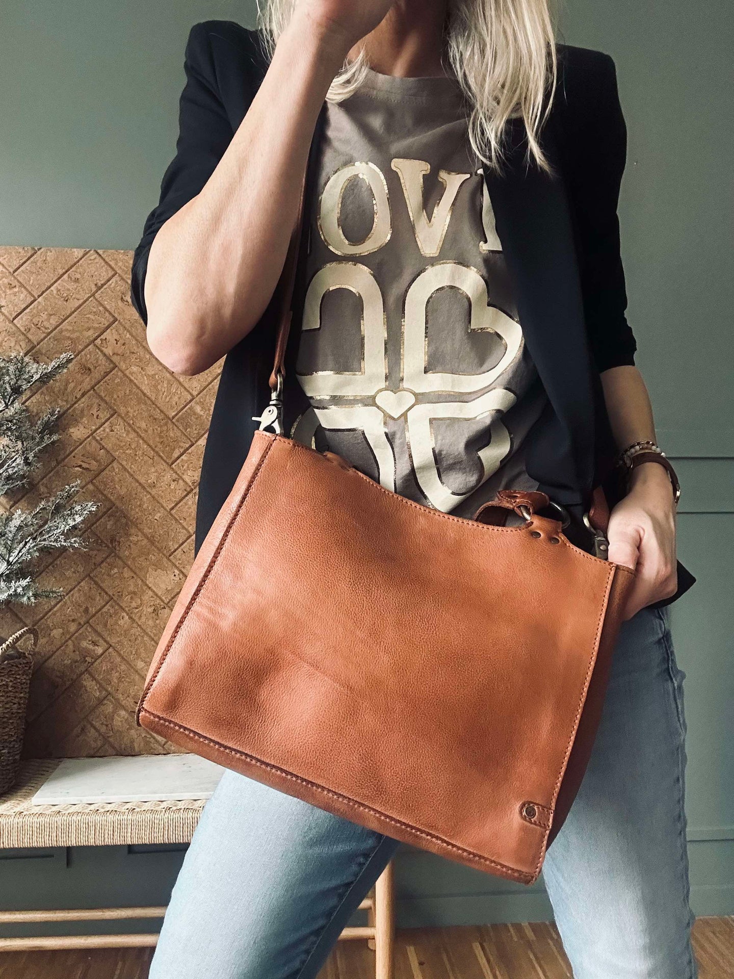 Schultertasche Vintage Cognac
