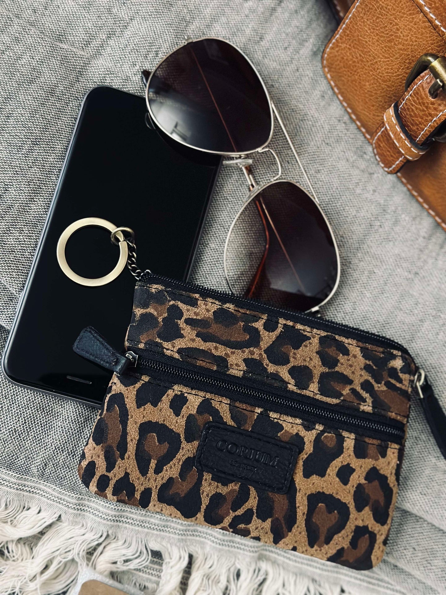 Geldbörse Dunkel Leopard Veloursleder