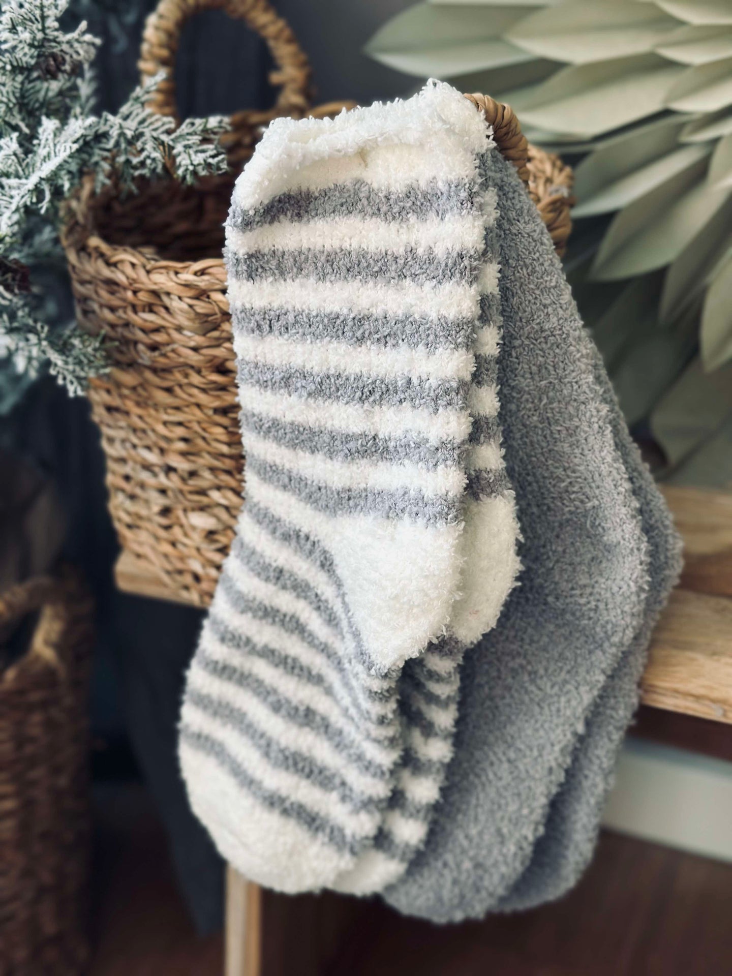 Socken Fluffy grey stripes - Set mit 2 Paar