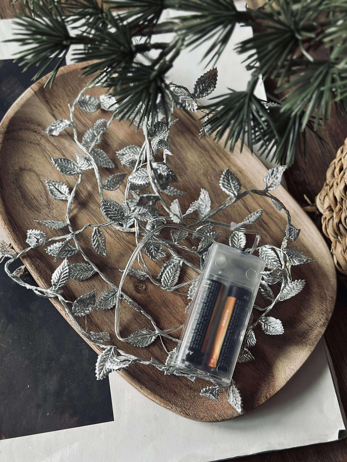 Lichterkette mit Blättern - Silver