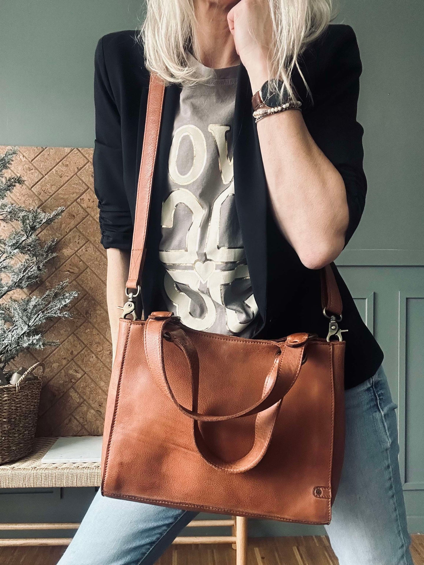 Schultertasche Vintage Cognac