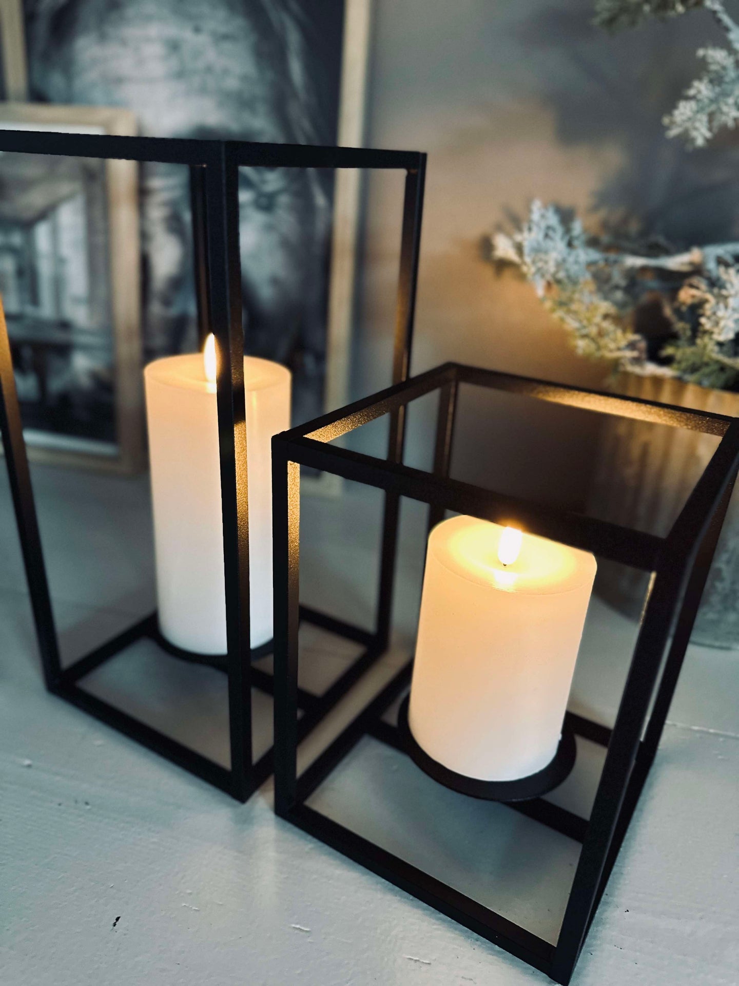 VIAMAJA Cube für Stumpenkerzen - Set aus 2 Haltern - Schwarz