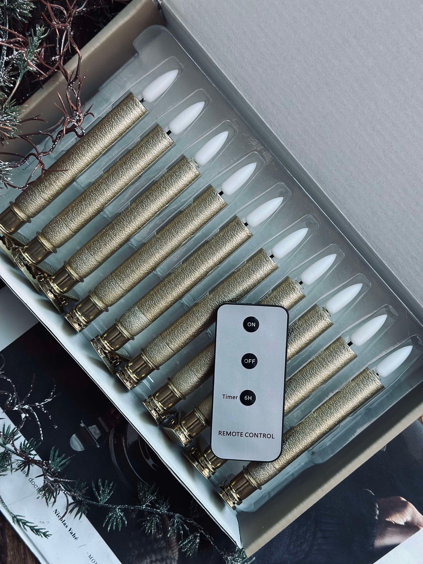 LED Weihnachtsbaumkerzen Gold - Set mit 10 Stück