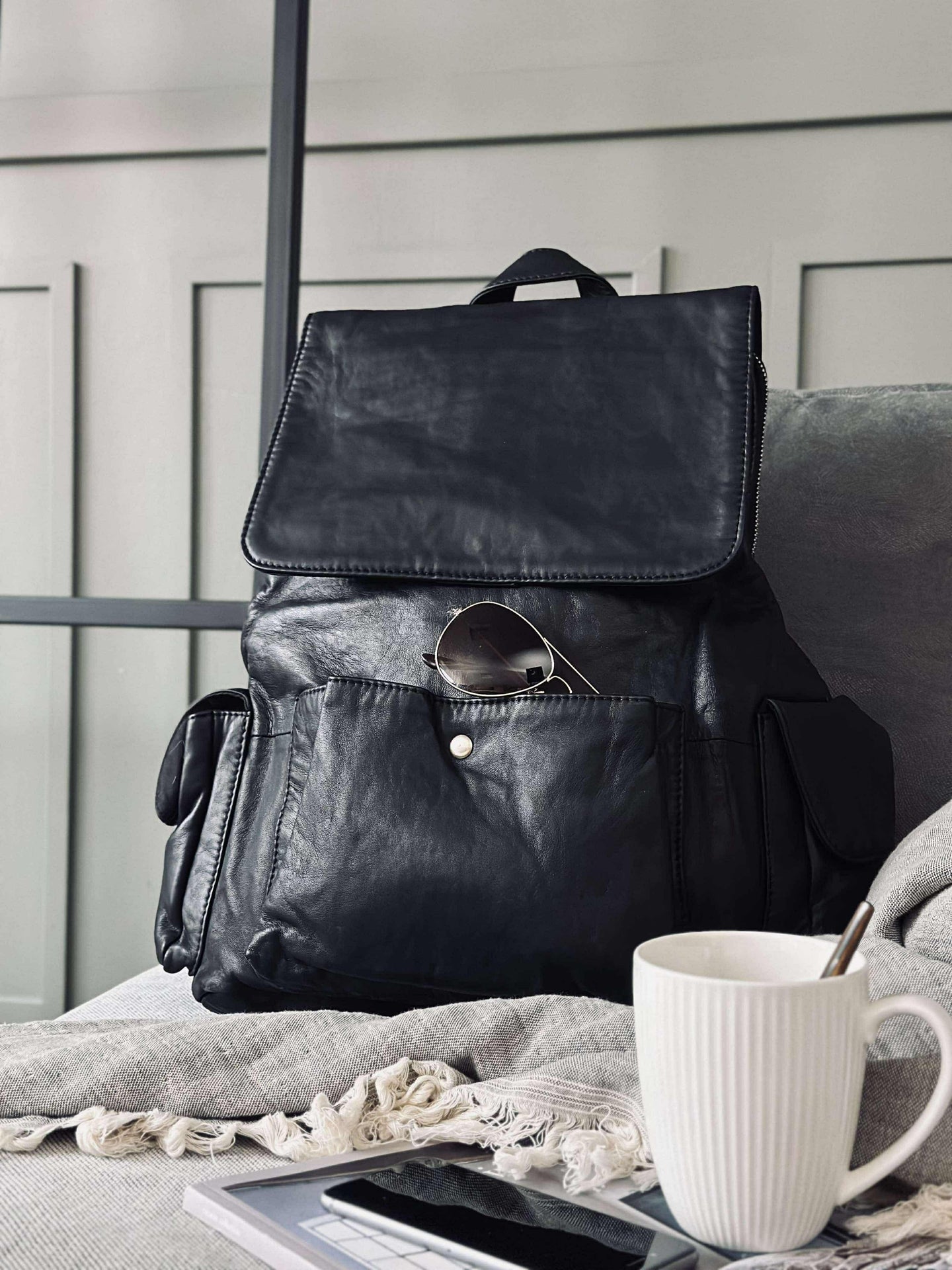 Rucksack cooles Design – Weiches Lammleder schwarz