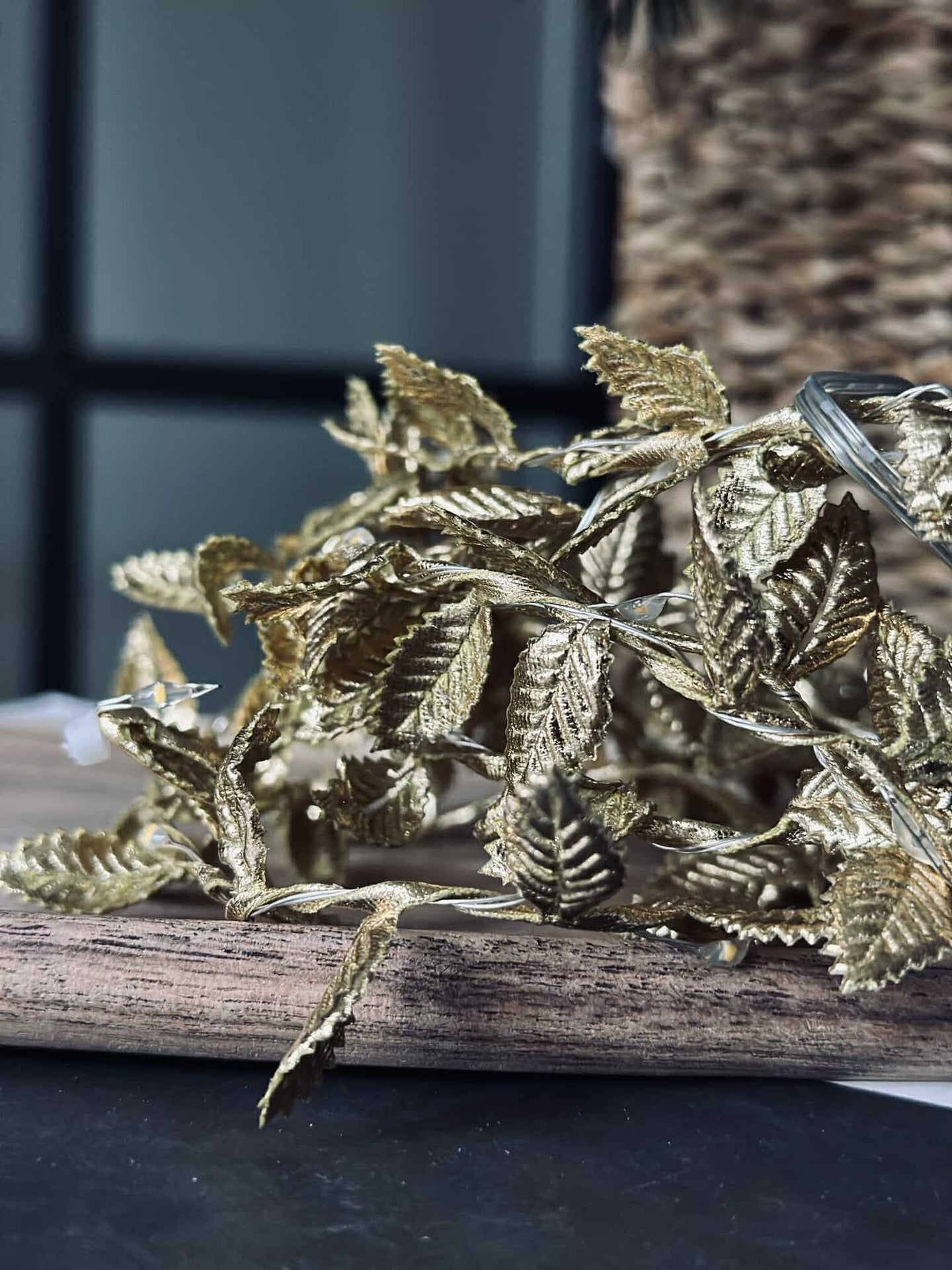Lichterkette mit Blättern - Gold