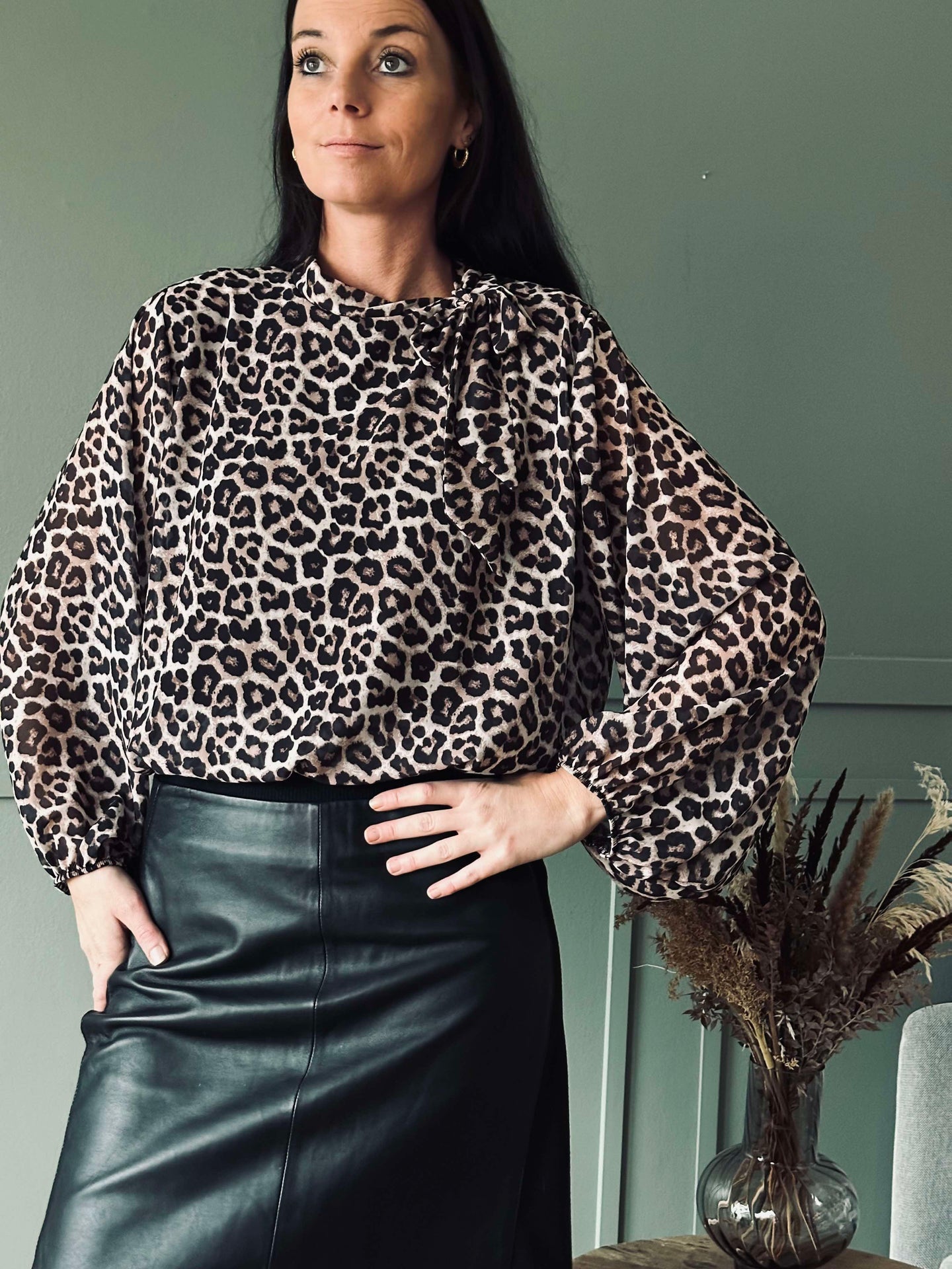 Bluse mit Schleife - Leopard