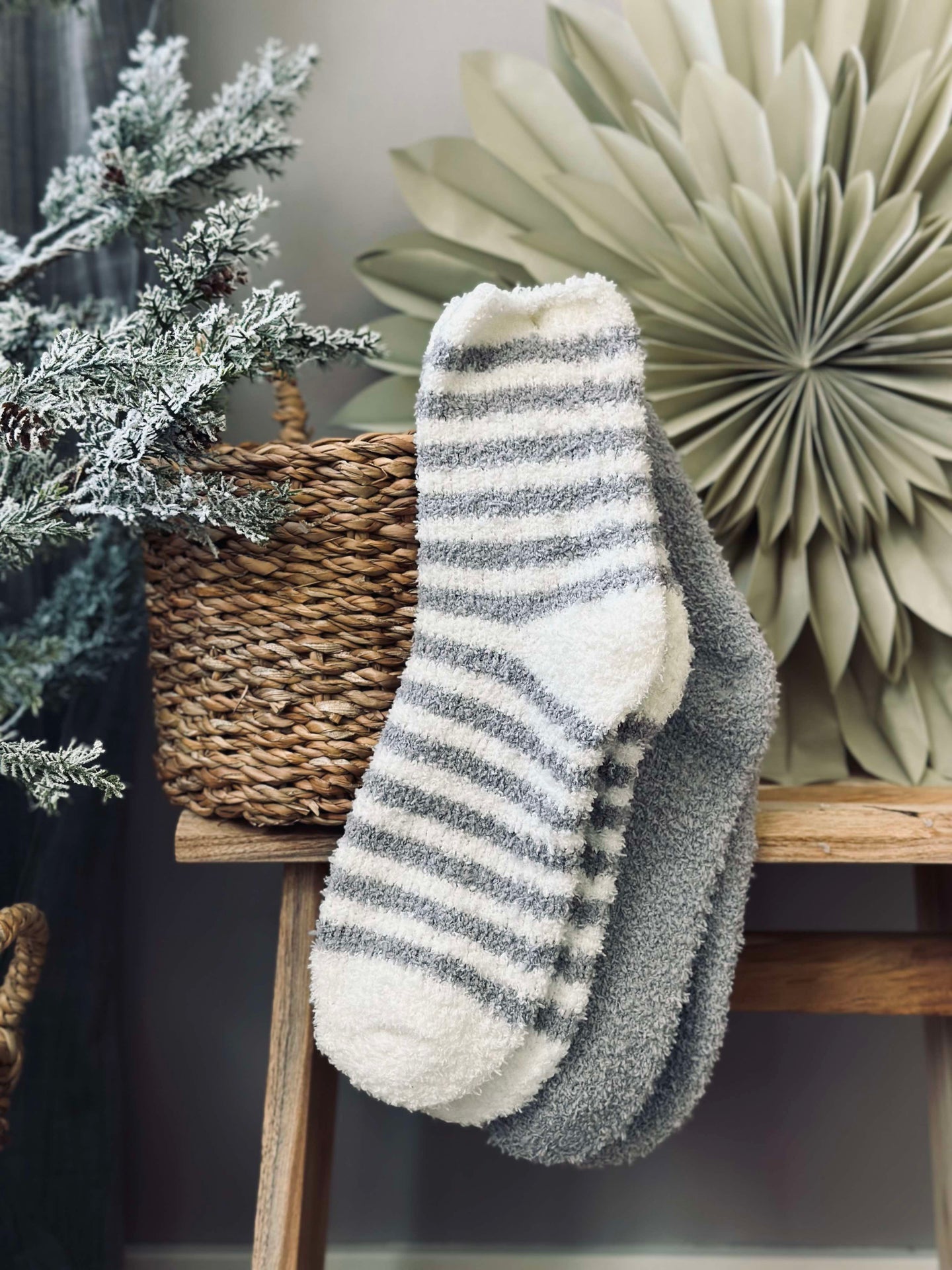Socken Fluffy grey stripes - Set mit 2 Paar