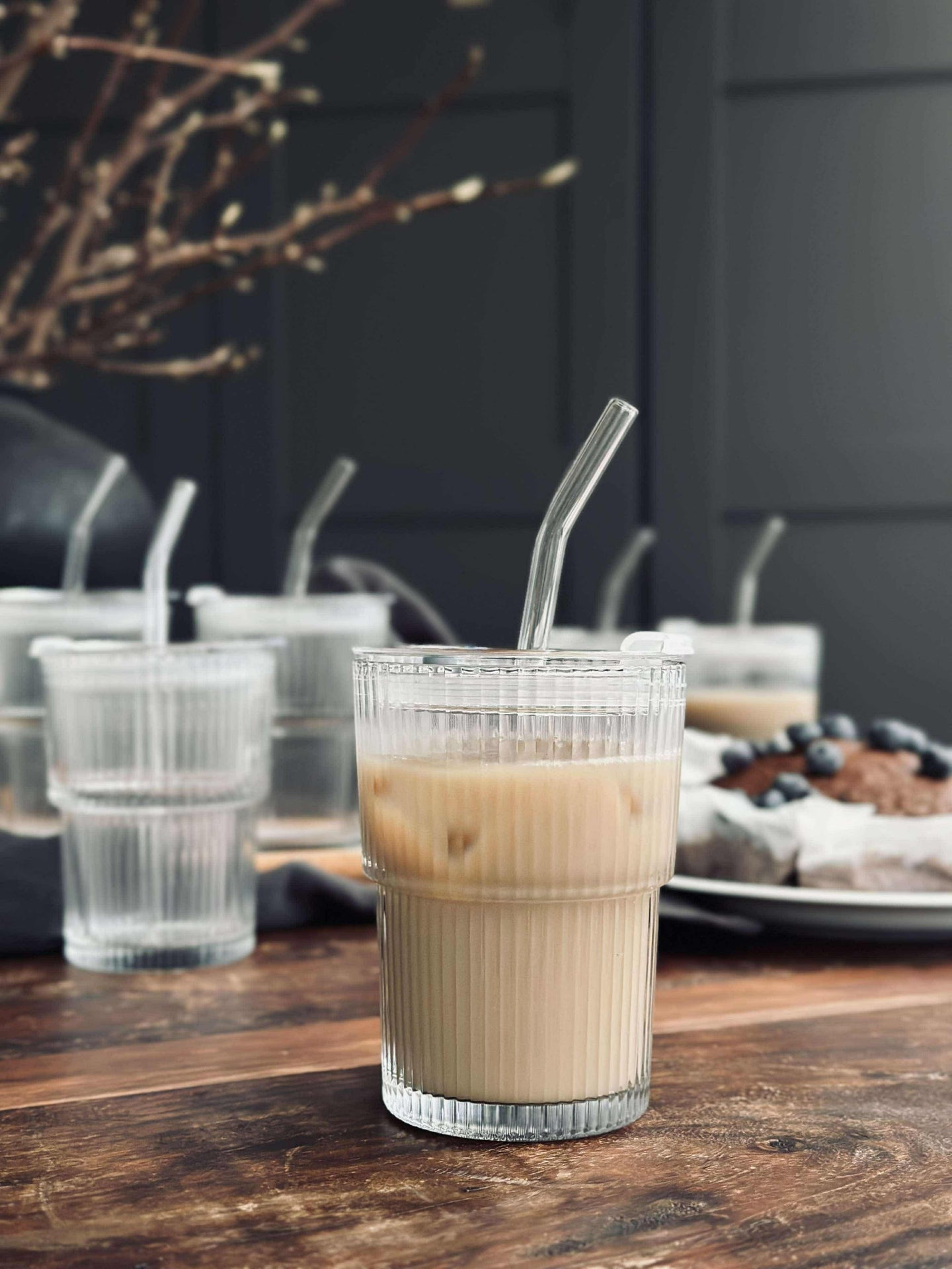 Lattegläser mit Deckel und Strohhalm - 6 Stück
