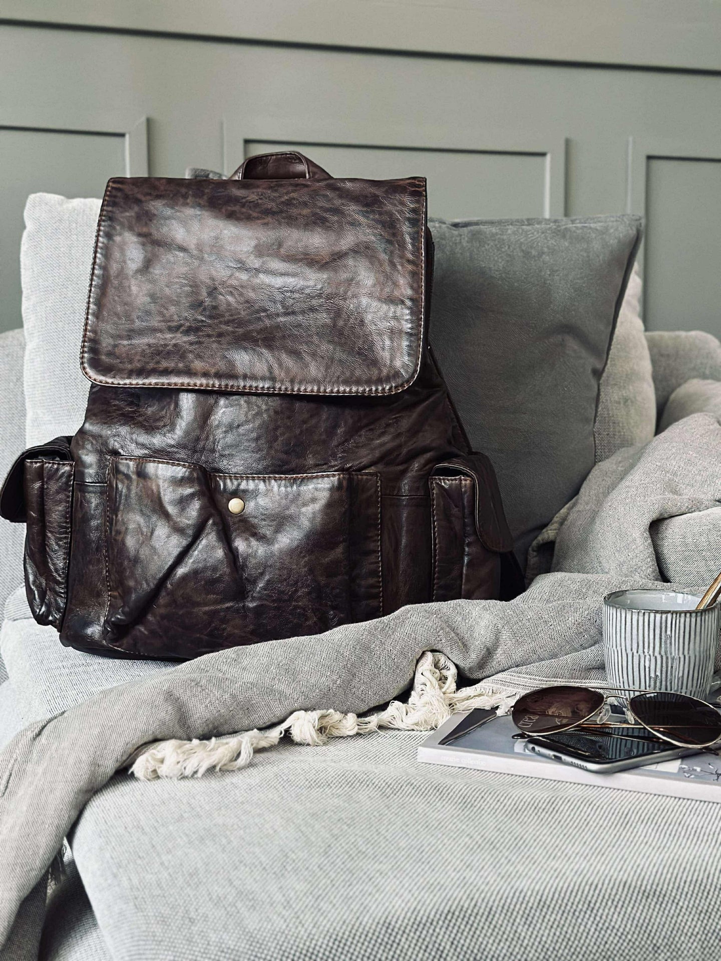 Rucksack cooles Design – Weiches Lammleder braun