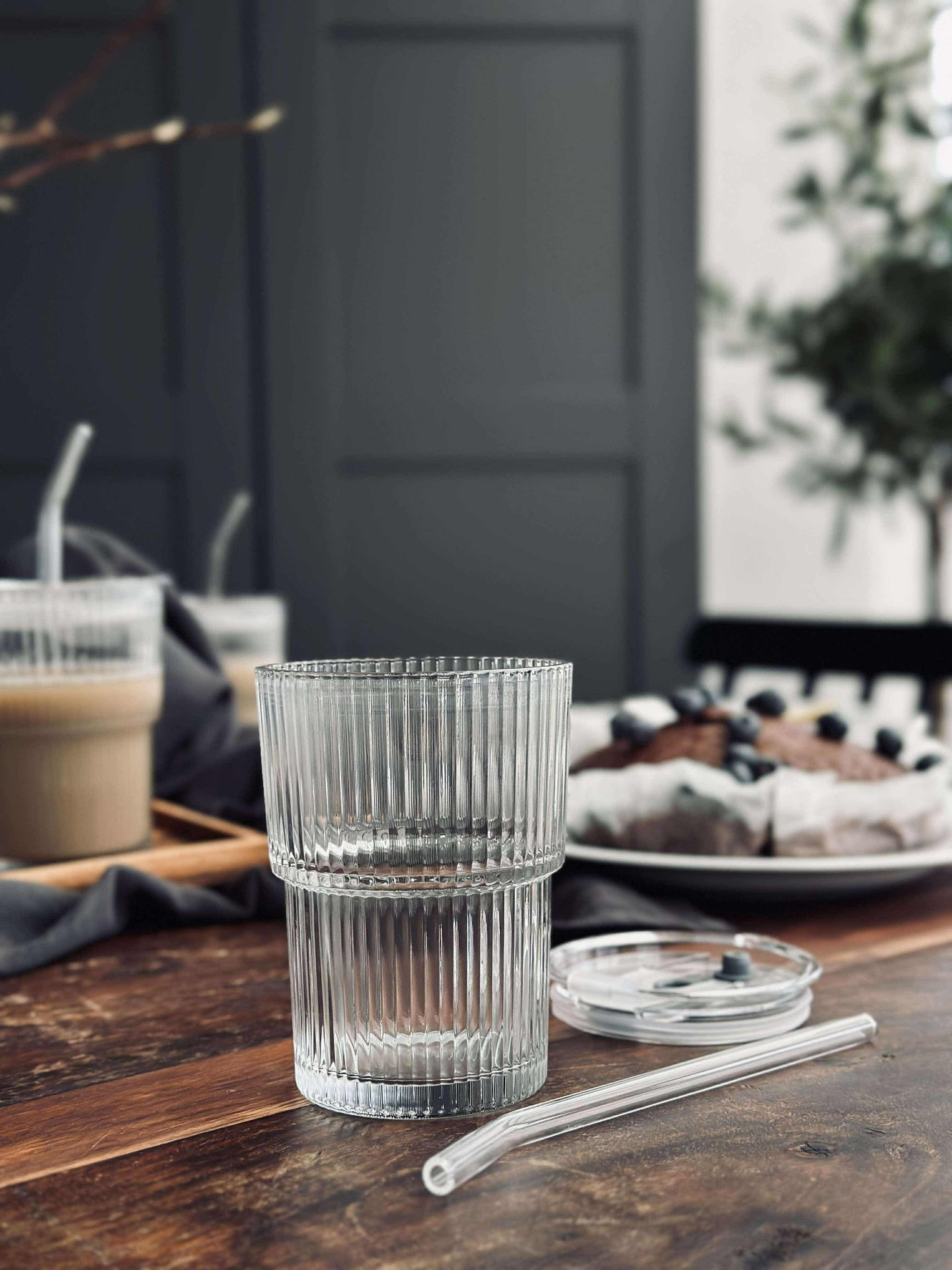 Lattegläser mit Deckel und Strohhalm - 6 Stück