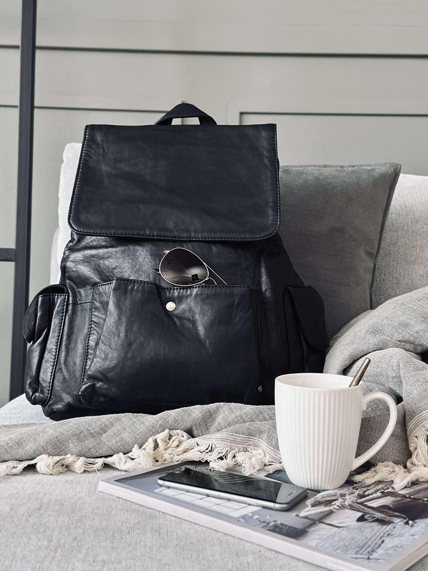 Rucksack cooles Design – Weiches Lammleder schwarz