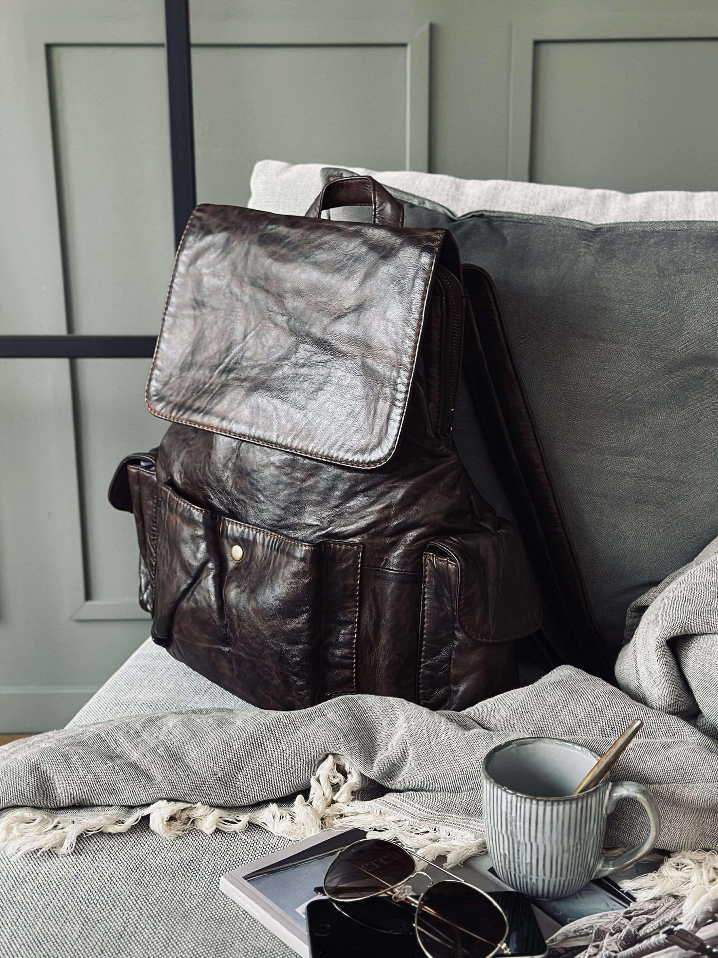 Rucksack cooles Design – Weiches Lammleder braun