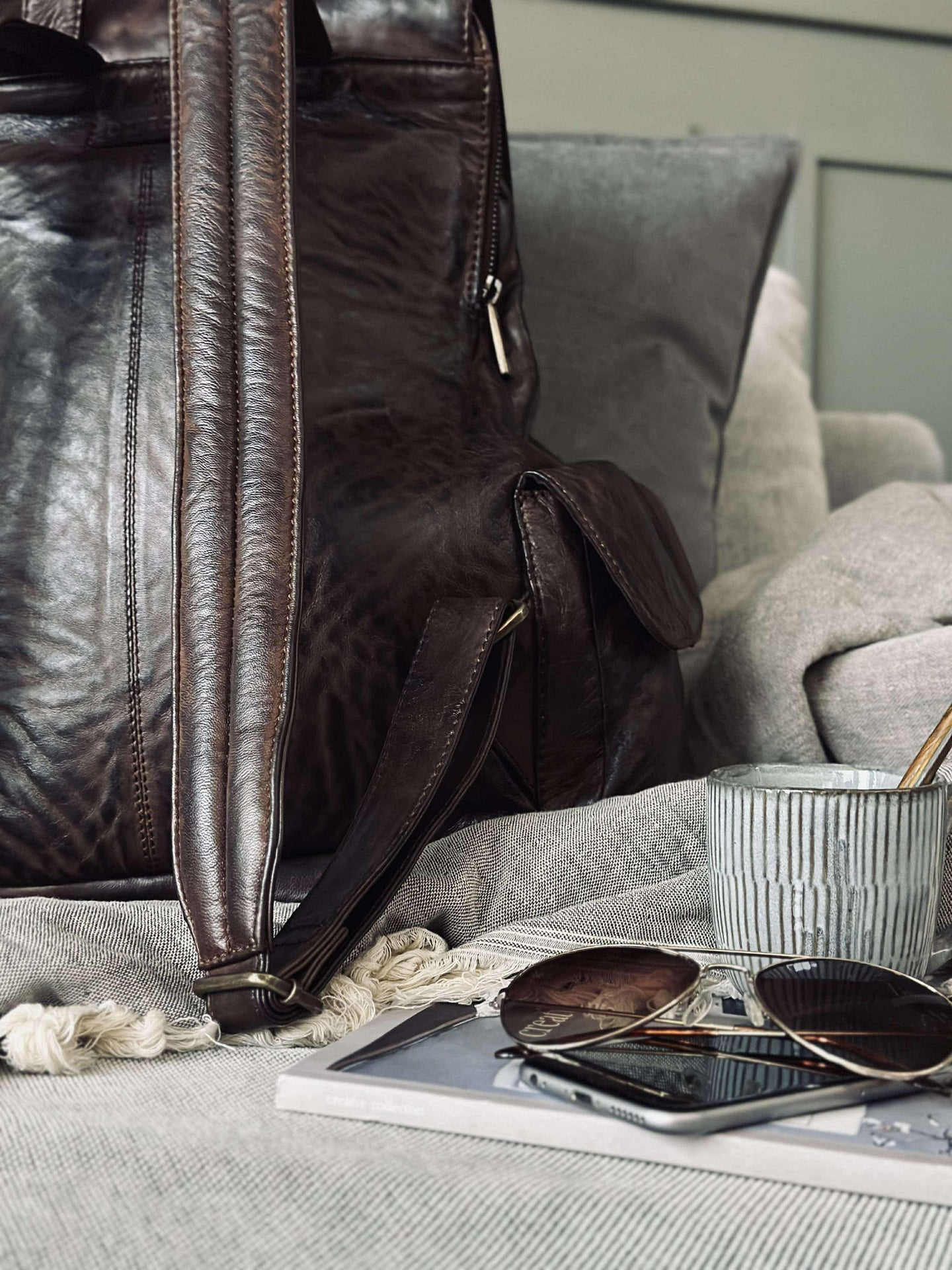 Rucksack cooles Design – Weiches Lammleder braun