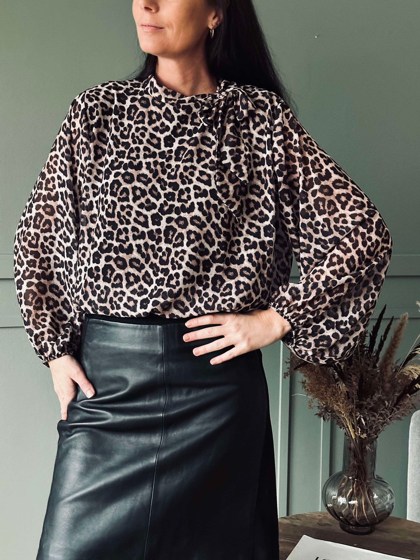 Bluse mit Schleife - Leopard