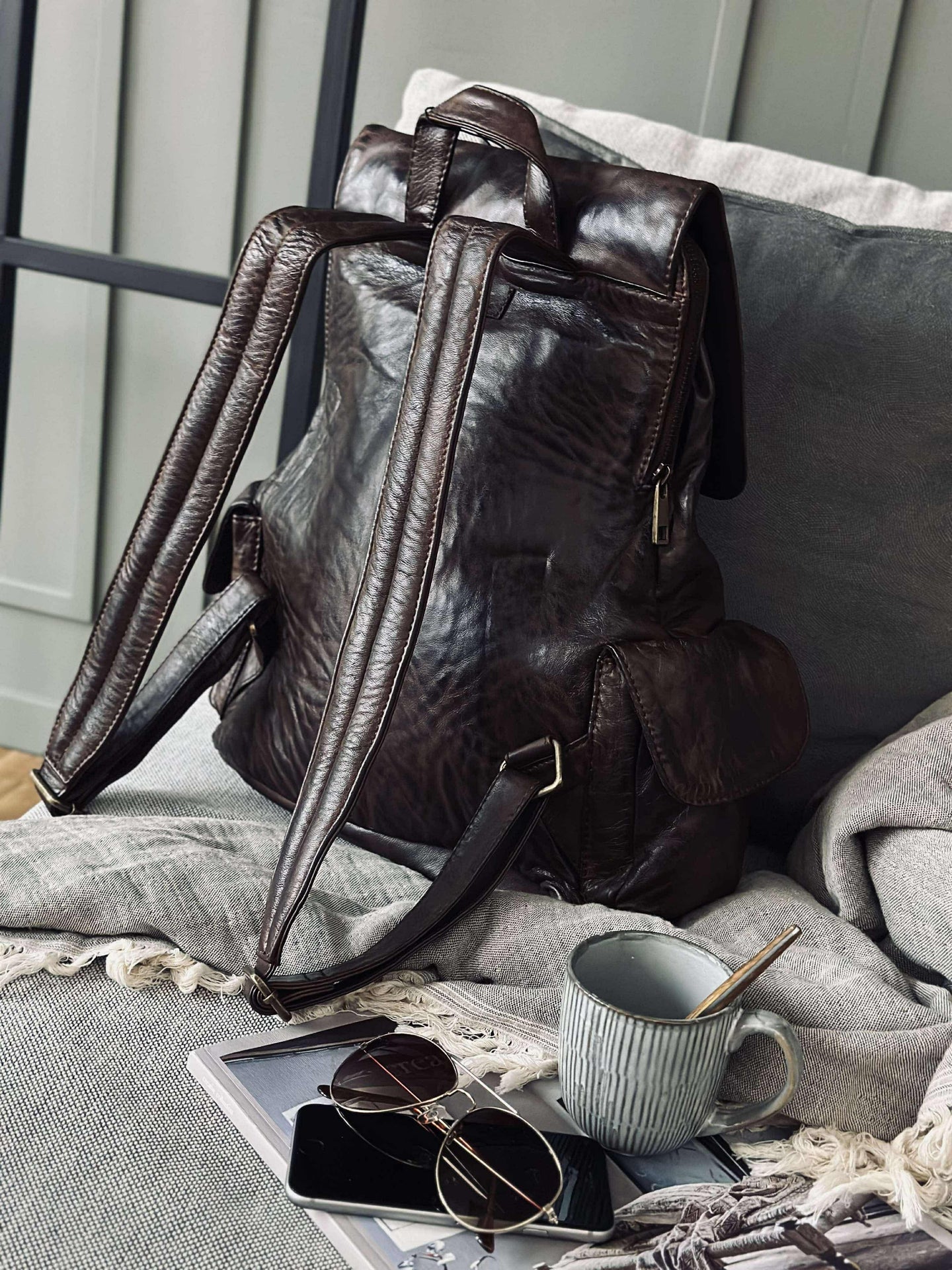 Rucksack cooles Design – Weiches Lammleder braun