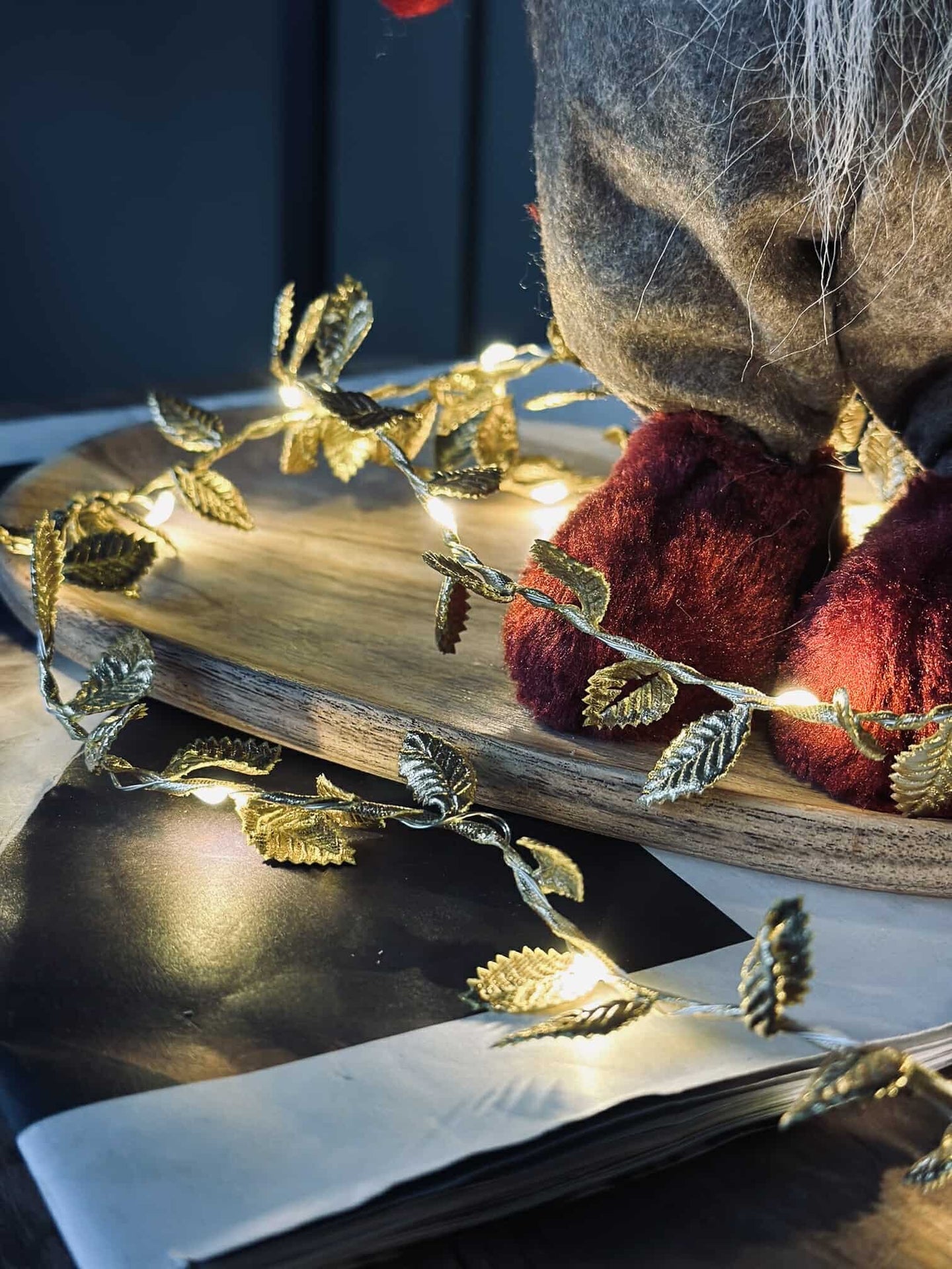 Lichterkette mit Blättern - Gold