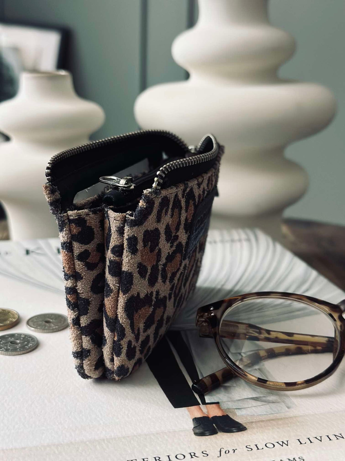 Geldbörse aus weichem Wildleder - Leopard