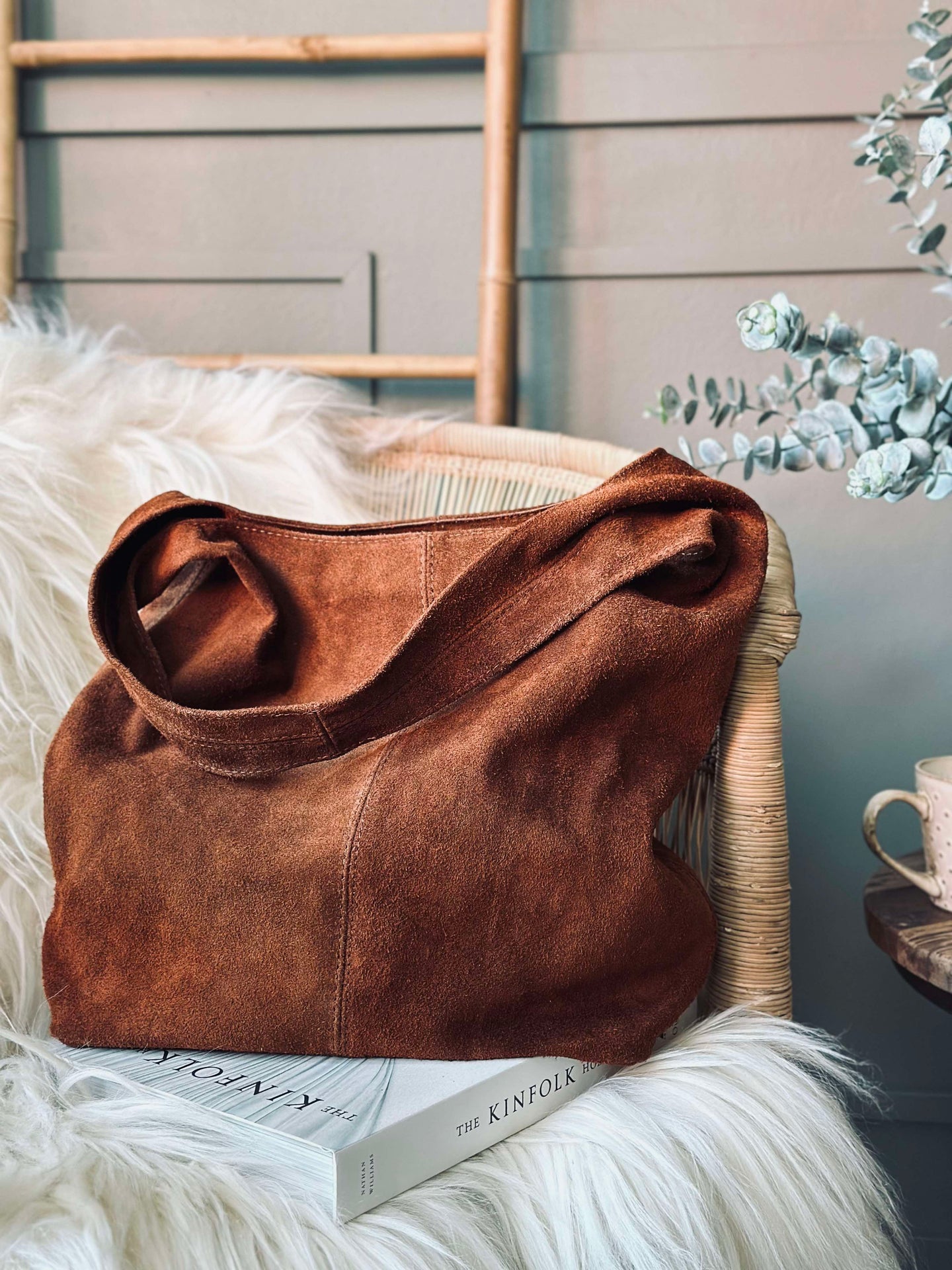 Shopper Dark Cognac Veloursleder