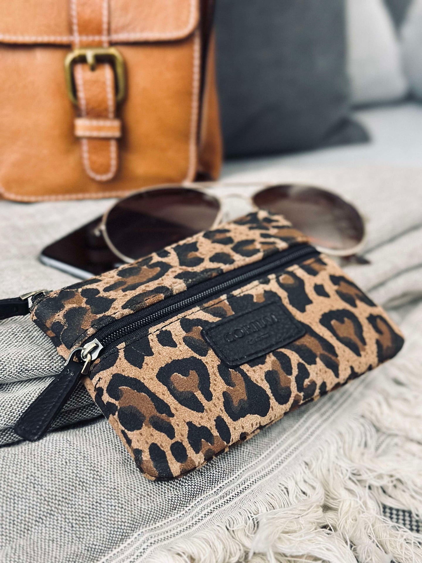 Geldbörse Dunkel Leopard Veloursleder