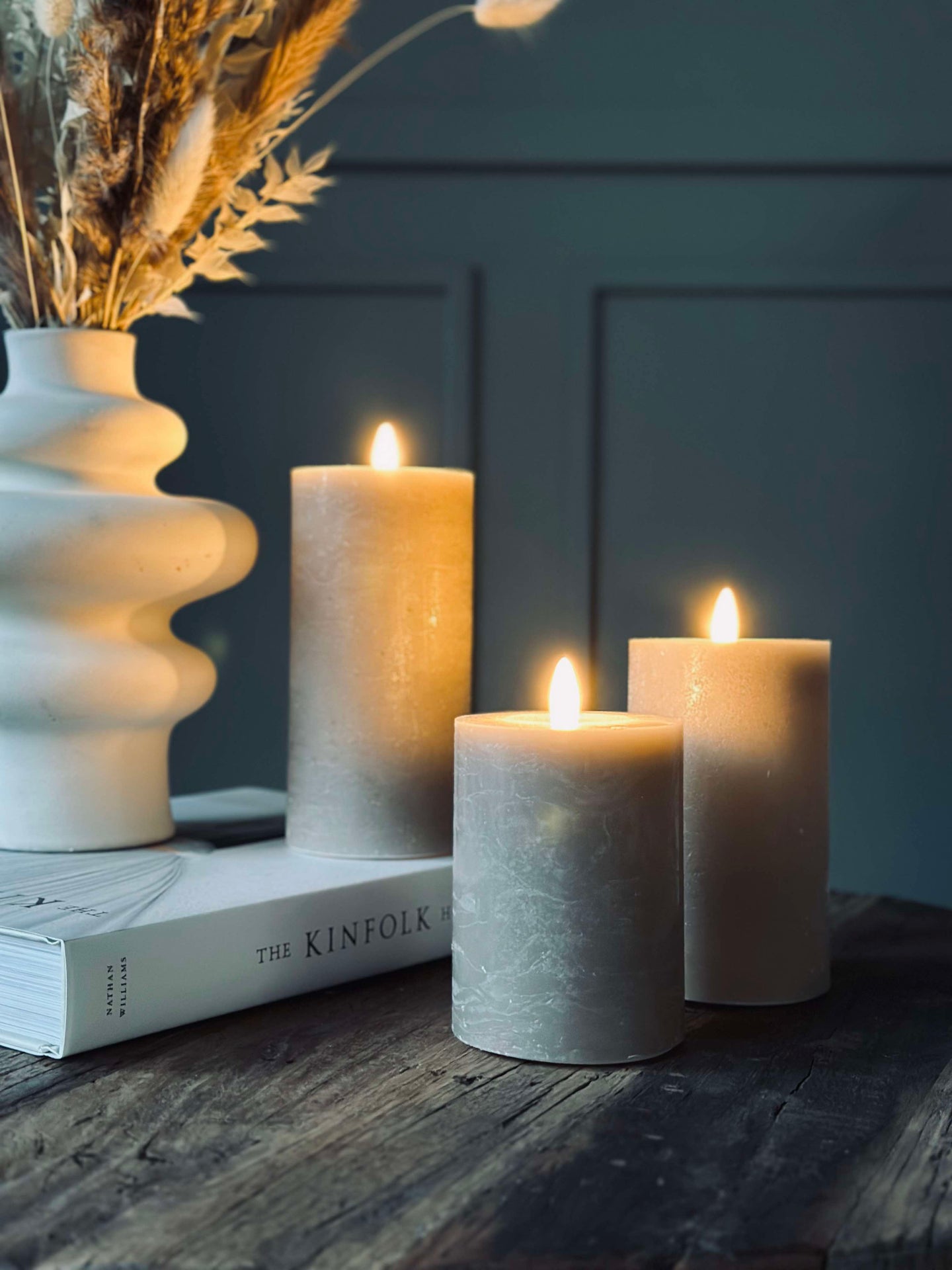 LED-Stumpenkerzen / Sand – 3er-Set rustikale Kerzen