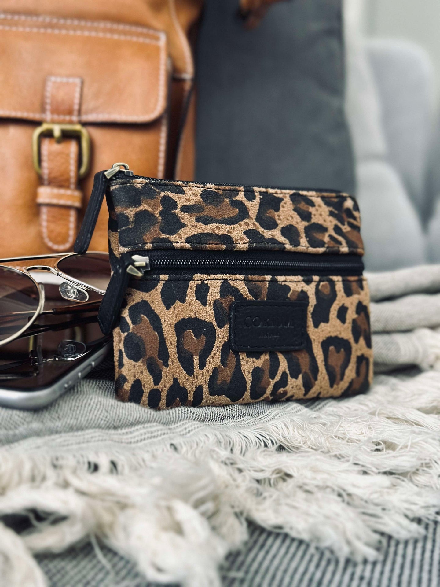 Geldbörse Dunkel Leopard Veloursleder