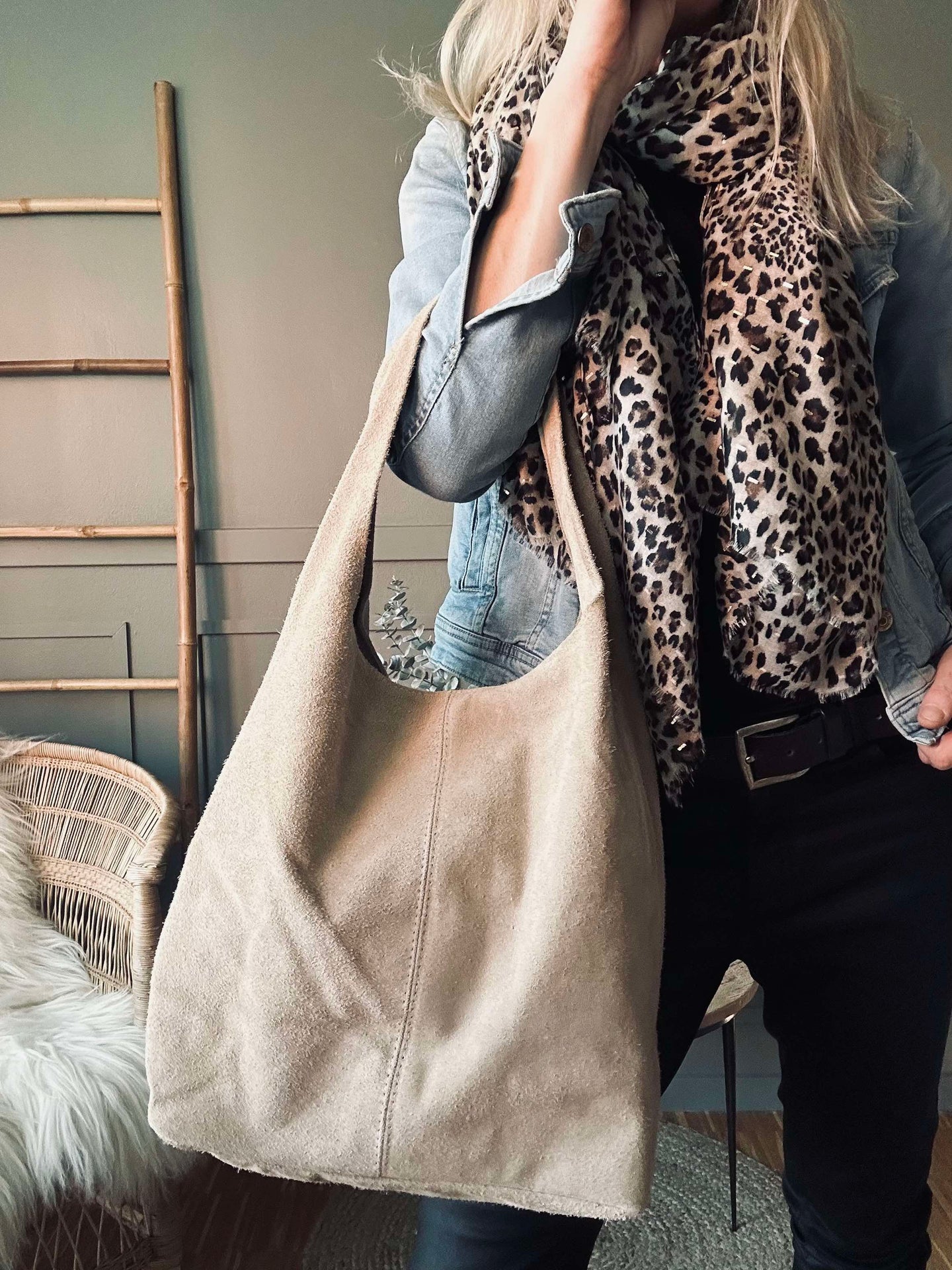 Shopper Beige Veloursleder