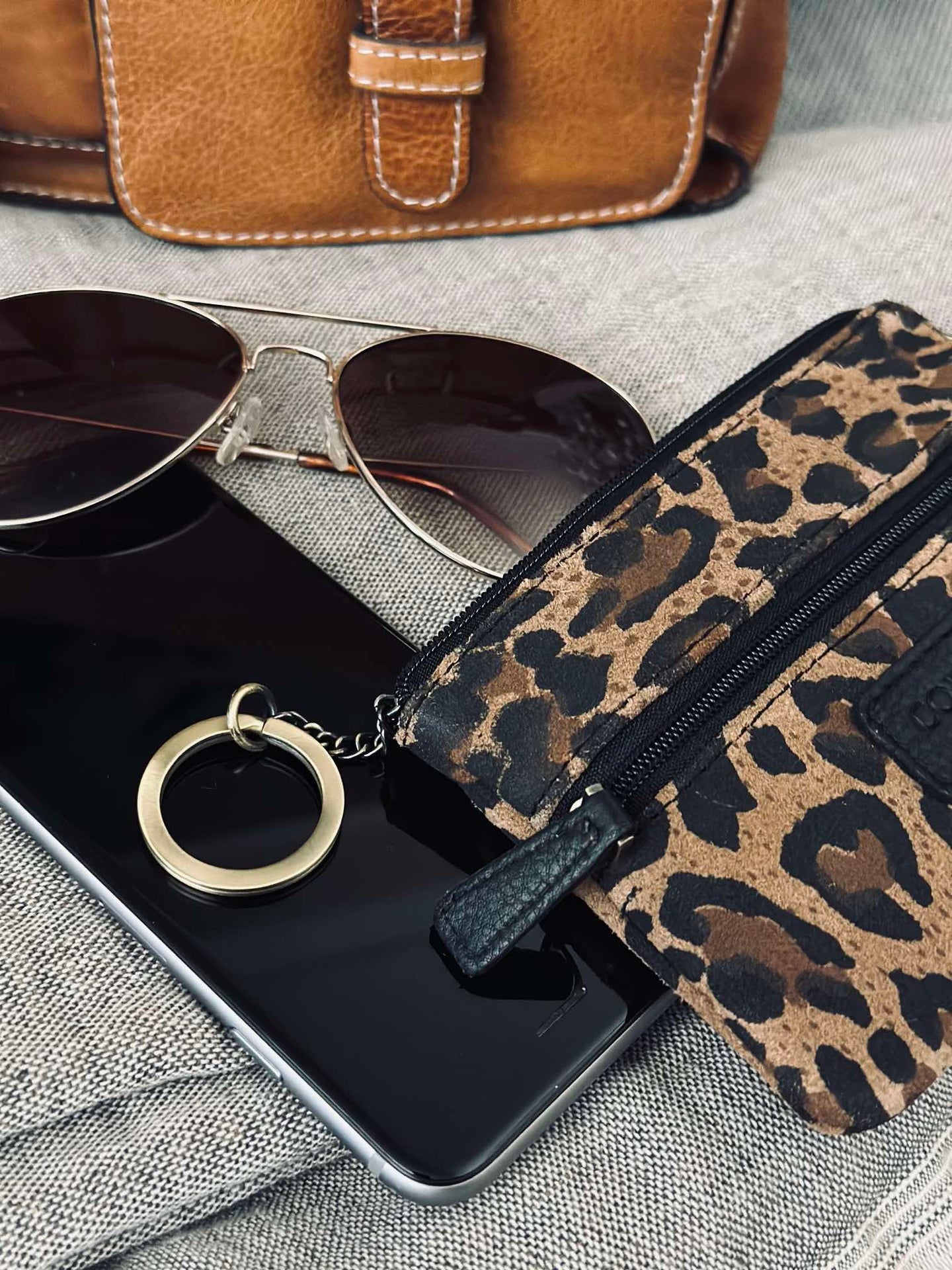 Geldbörse Dunkel Leopard Veloursleder