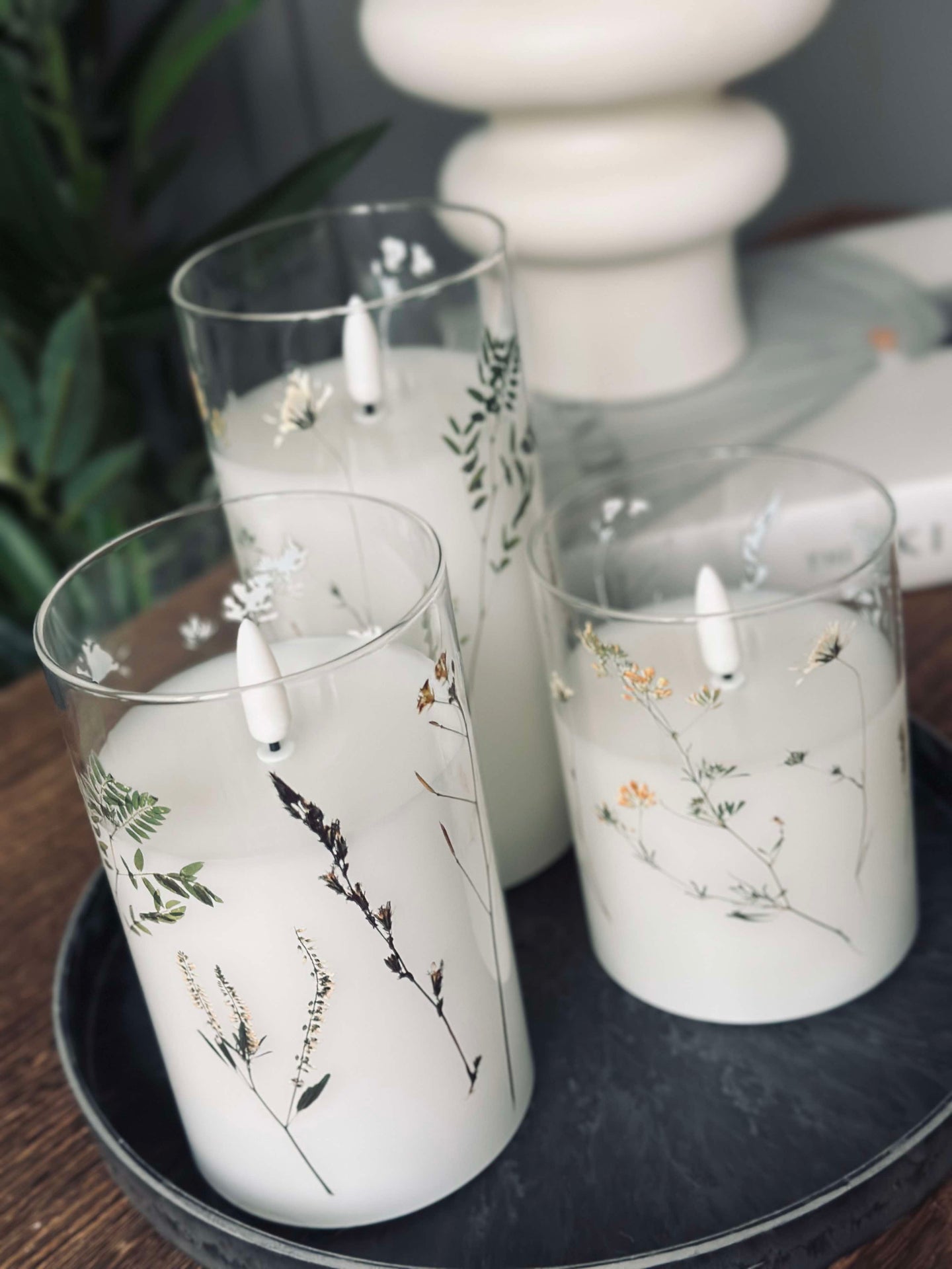 LED FLORA Cylinder – Set mit 3 Stück und Fernbedienung