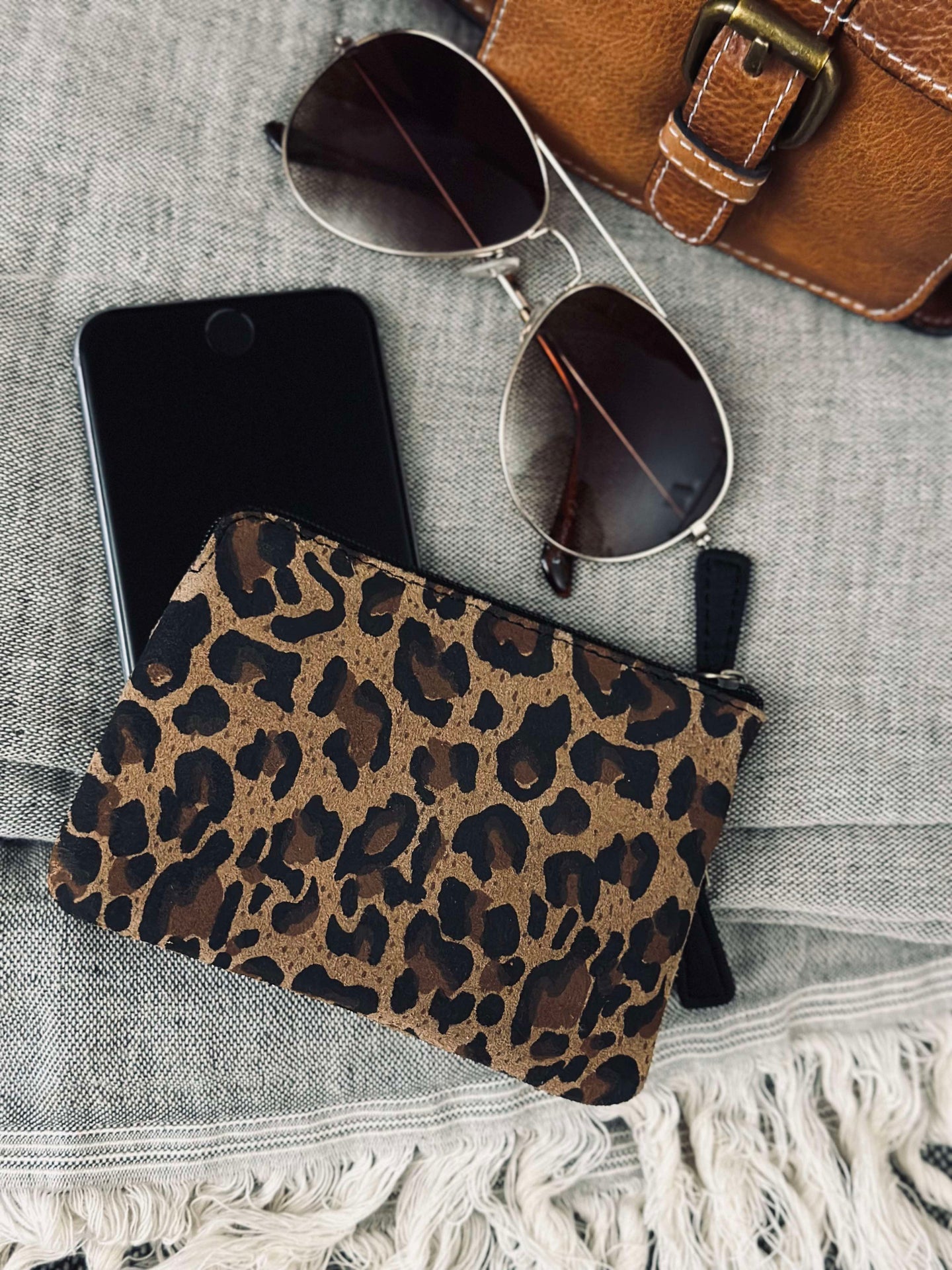 Geldbörse Dunkel Leopard Veloursleder