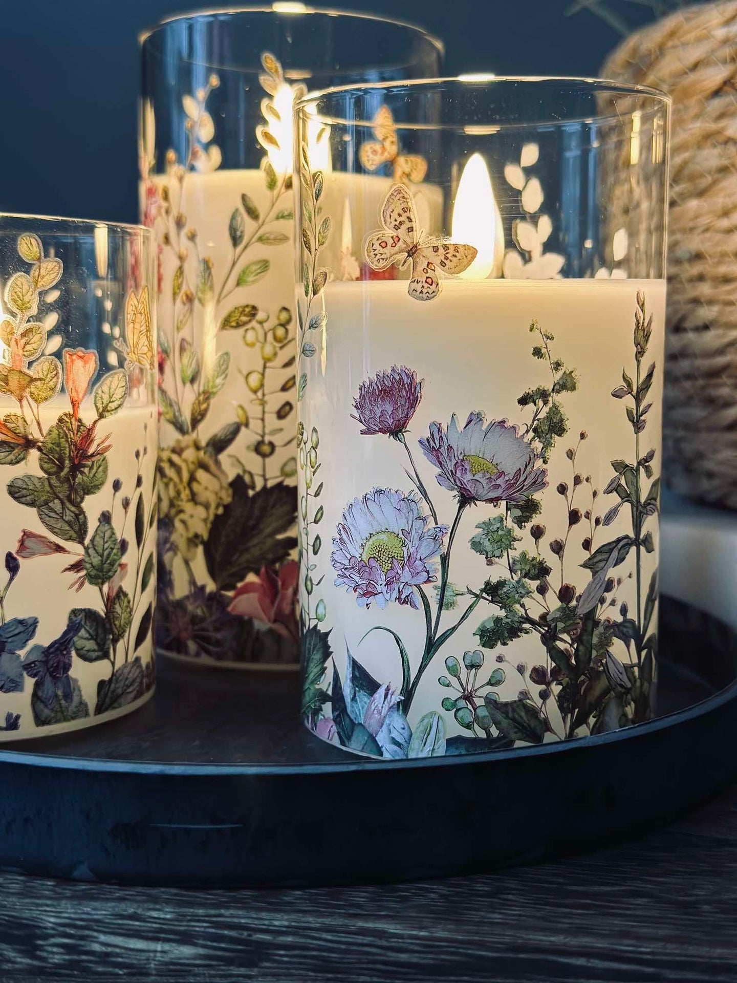 LED FLORA Cylinder – Set mit 3 Stück und Fernbedienung