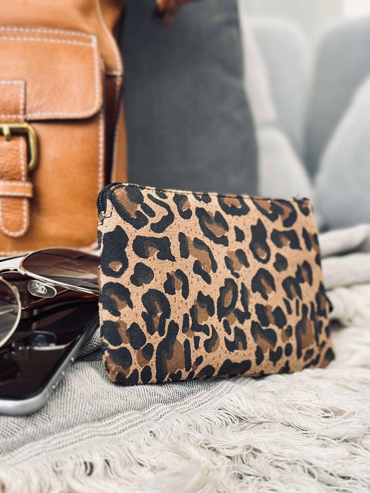 Geldbörse Dunkel Leopard Veloursleder