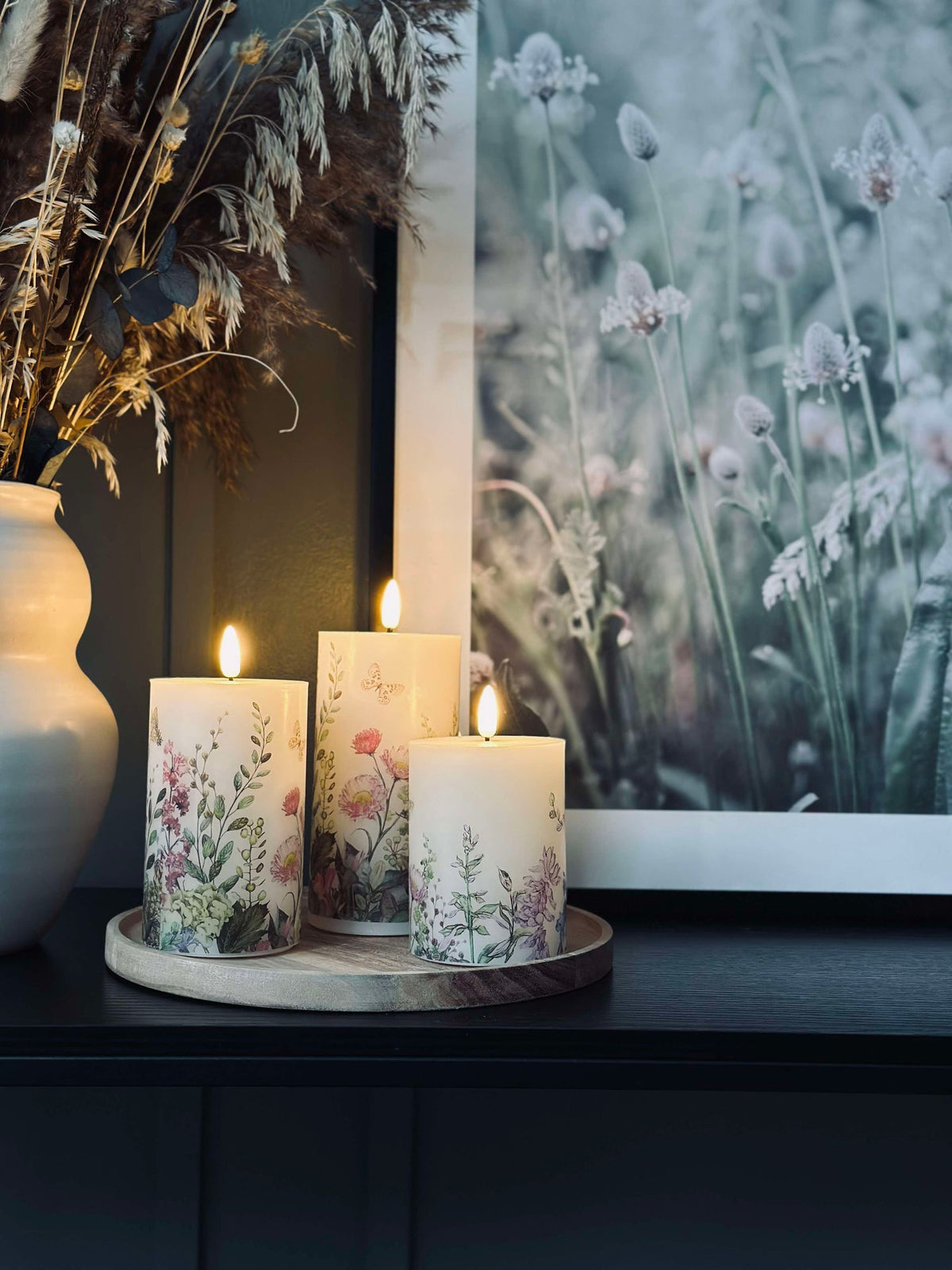 LED-Blockkerzen FLORA – Set mit 3 Stück und Fernbedienung