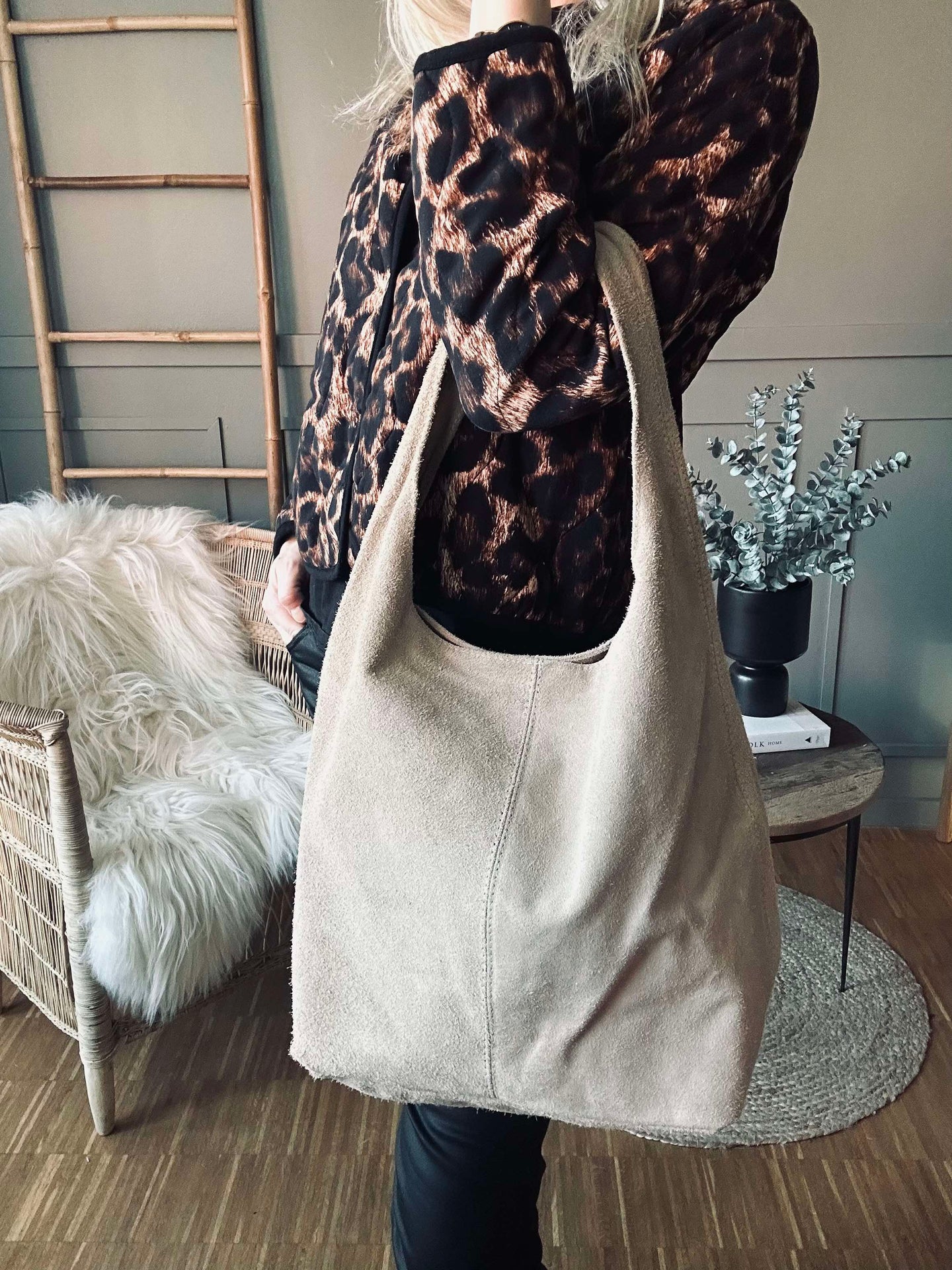 Shopper Beige Veloursleder