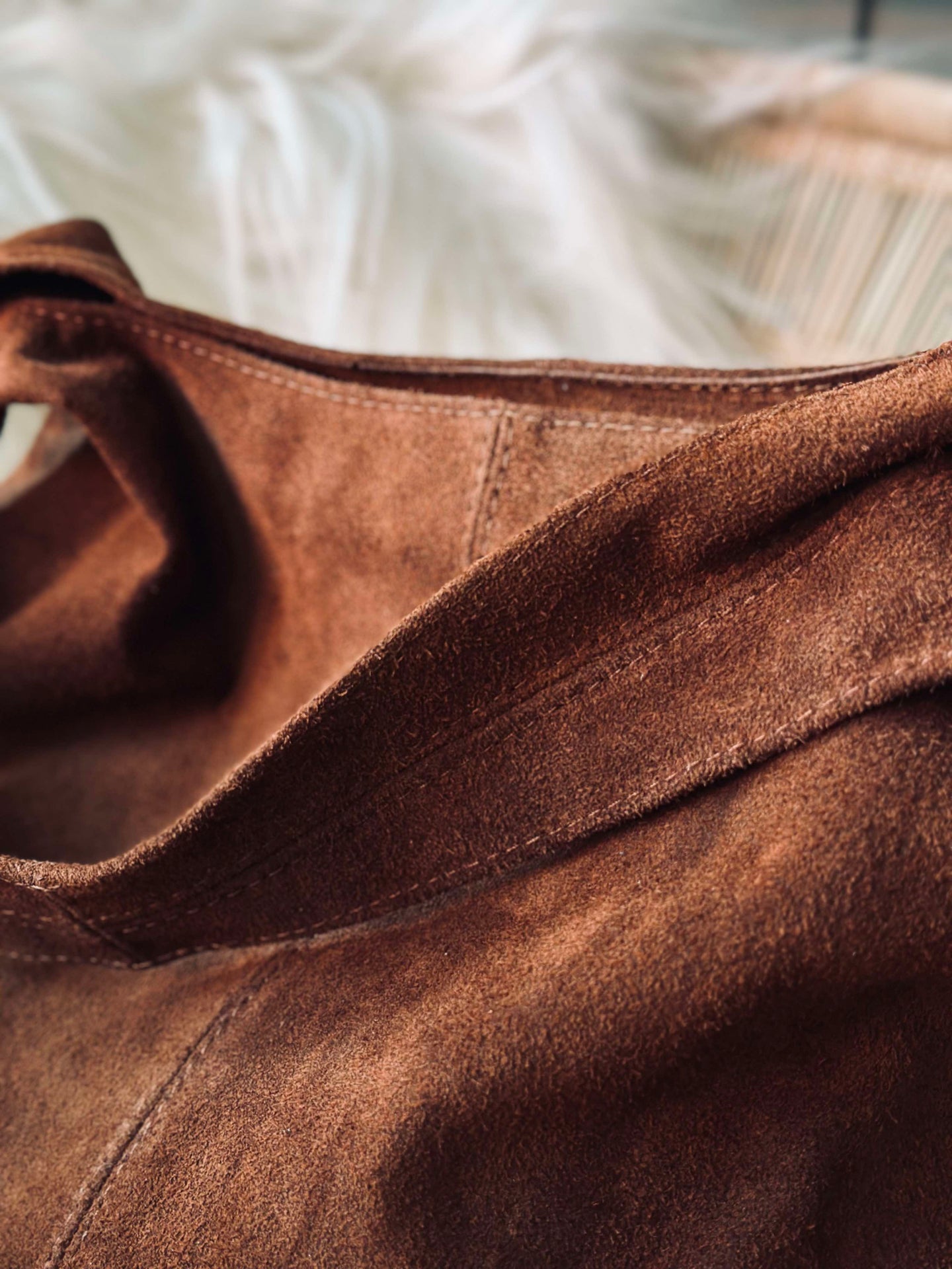 Shopper Dark Cognac Veloursleder