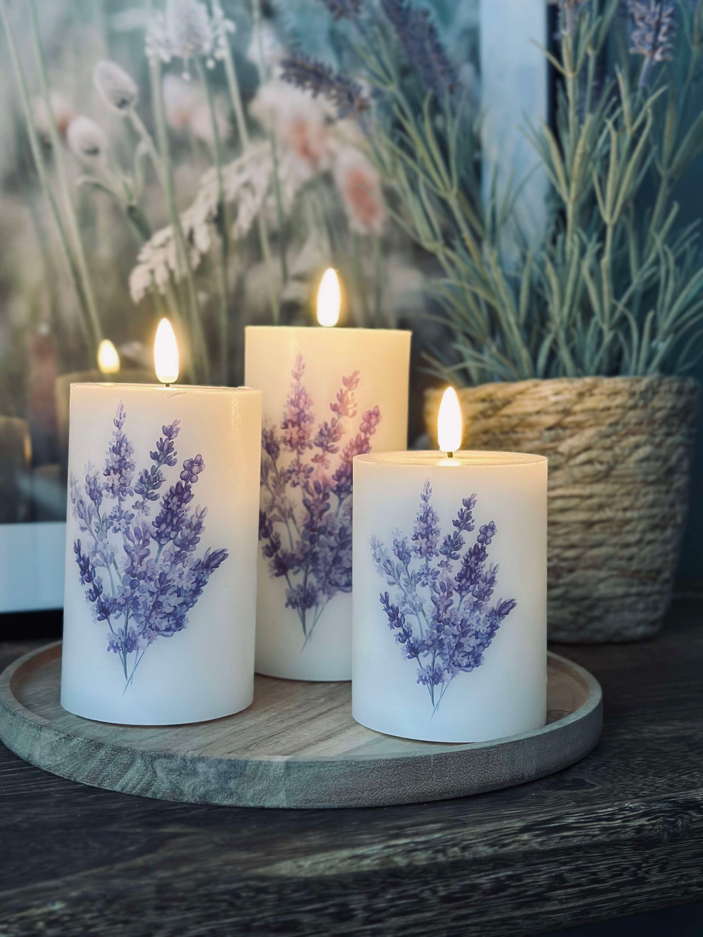 LED FLORA Lavendel – Set mit 3 Stück und Fernbedienung