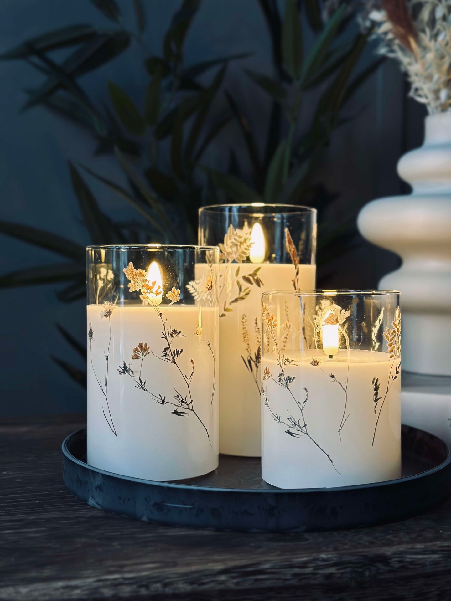 LED FLORA Cylinder – Set mit 3 Stück und Fernbedienung
