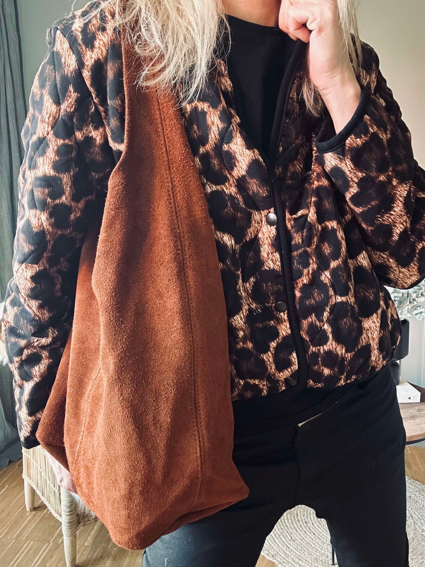 Shopper Dark Cognac Veloursleder