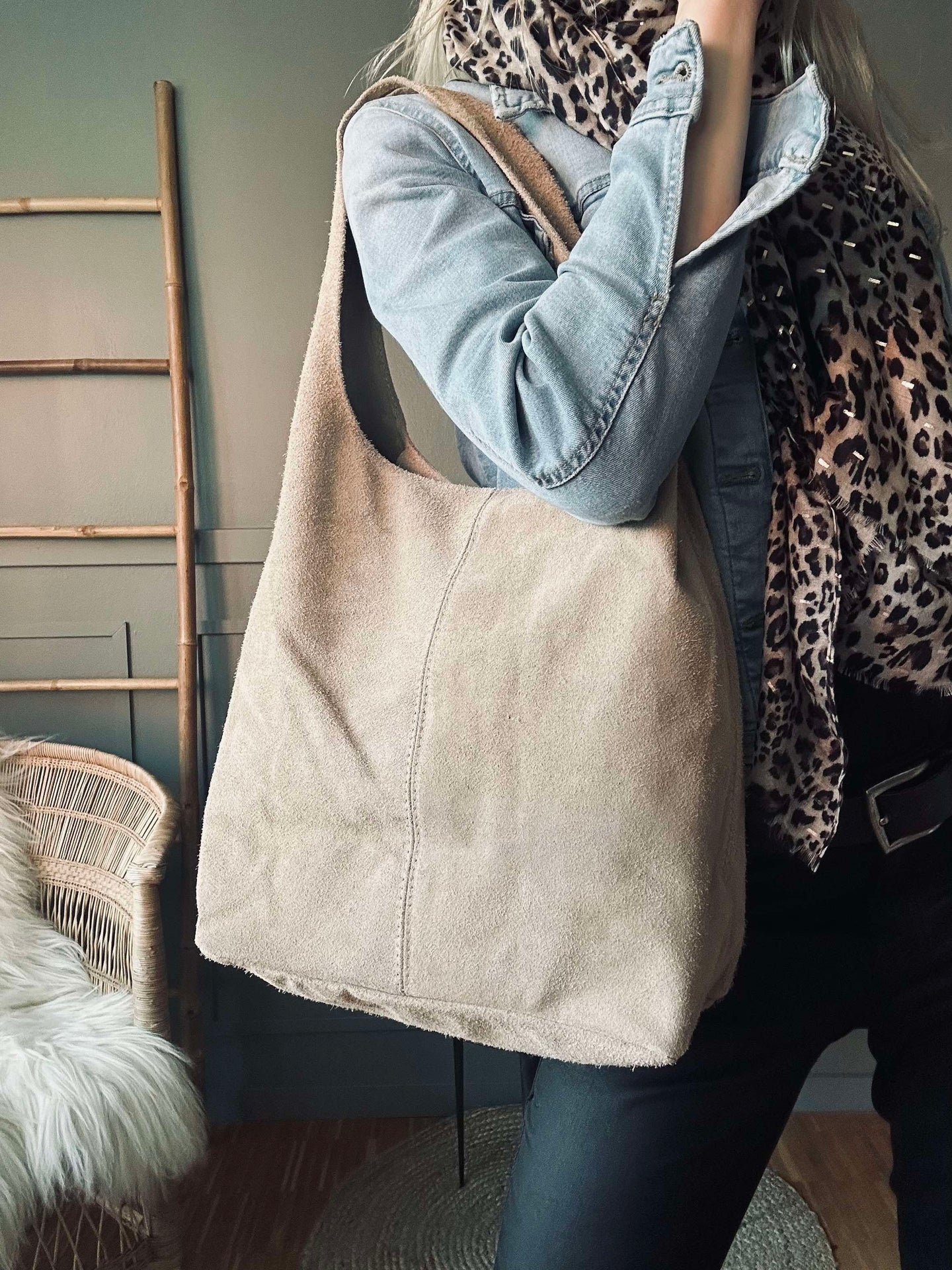 Shopper Beige Veloursleder