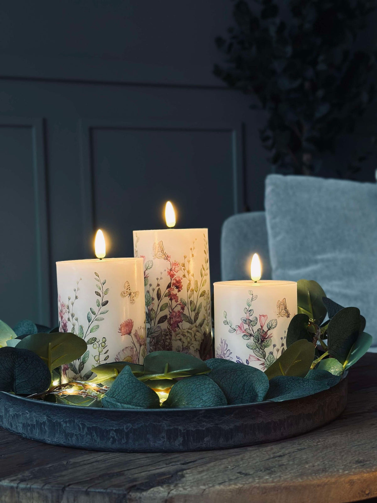 LED-Blockkerzen FLORA – Set mit 3 Stück und Fernbedienung