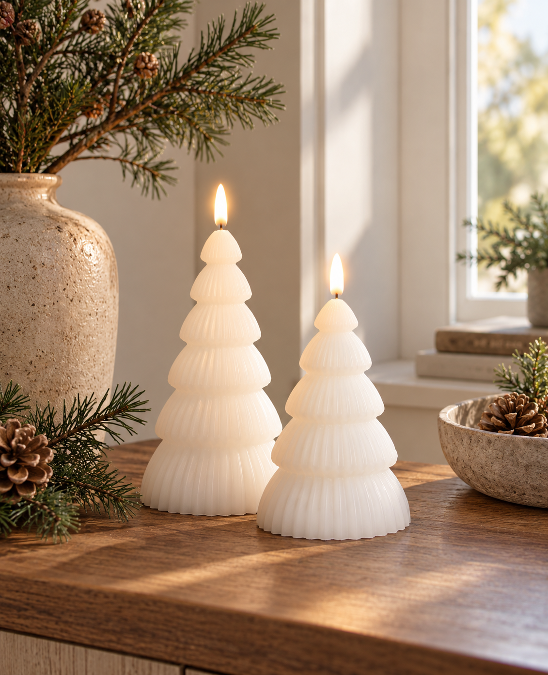 Weihnachtsbaum mit LED-Licht - Set mit 2 Stk. Weiß