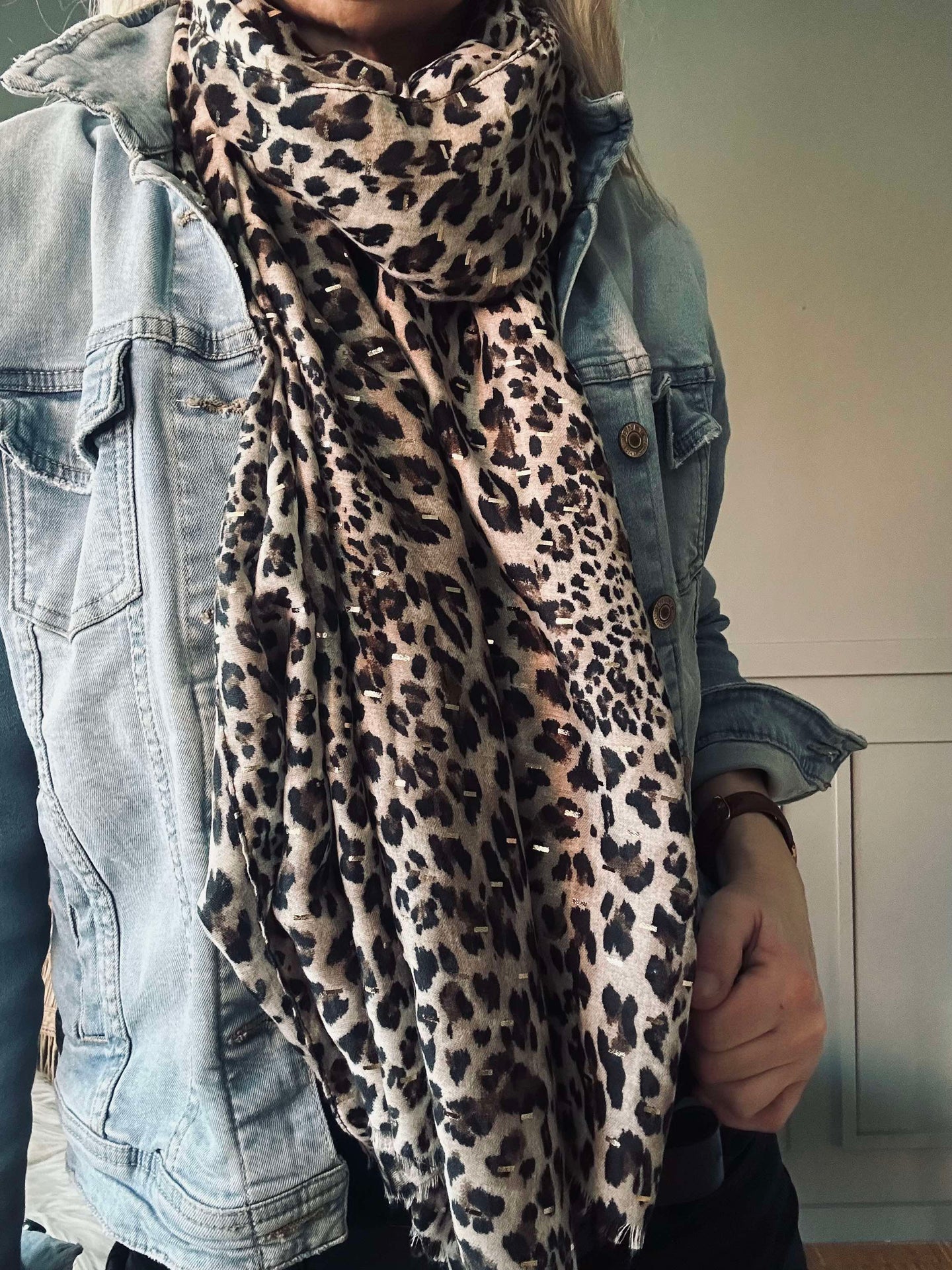 Schal Leopard mit Golddetail - Camel