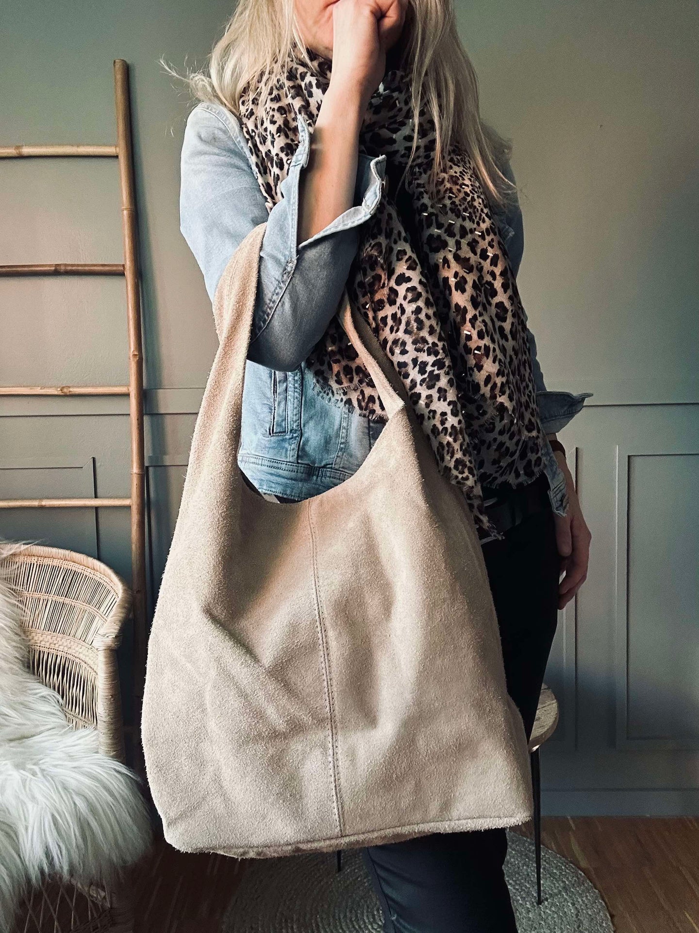 Shopper Beige Veloursleder