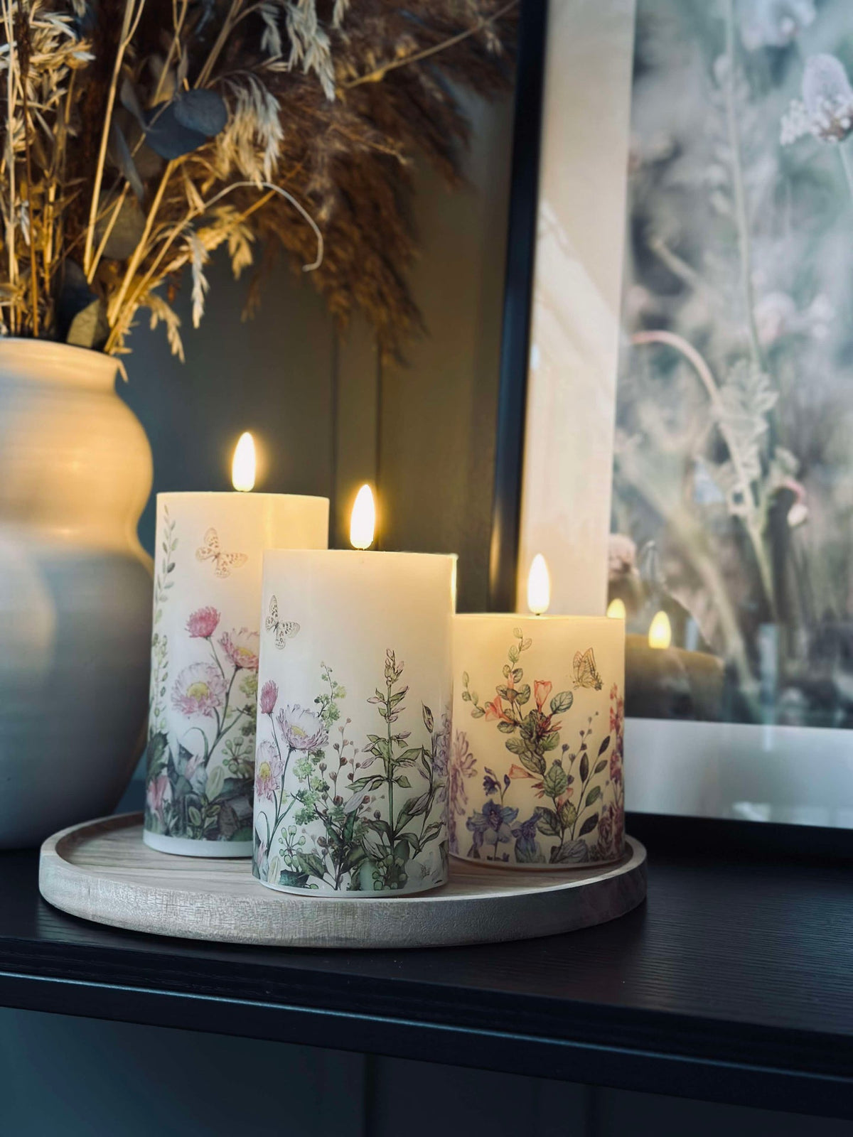 LED-Blockkerzen FLORA – Set mit 3 Stück und Fernbedienung