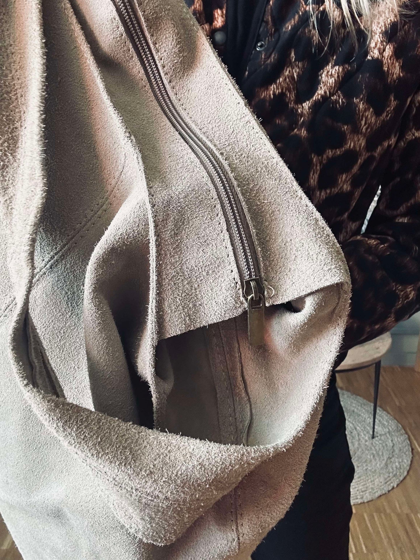 Shopper Beige Veloursleder