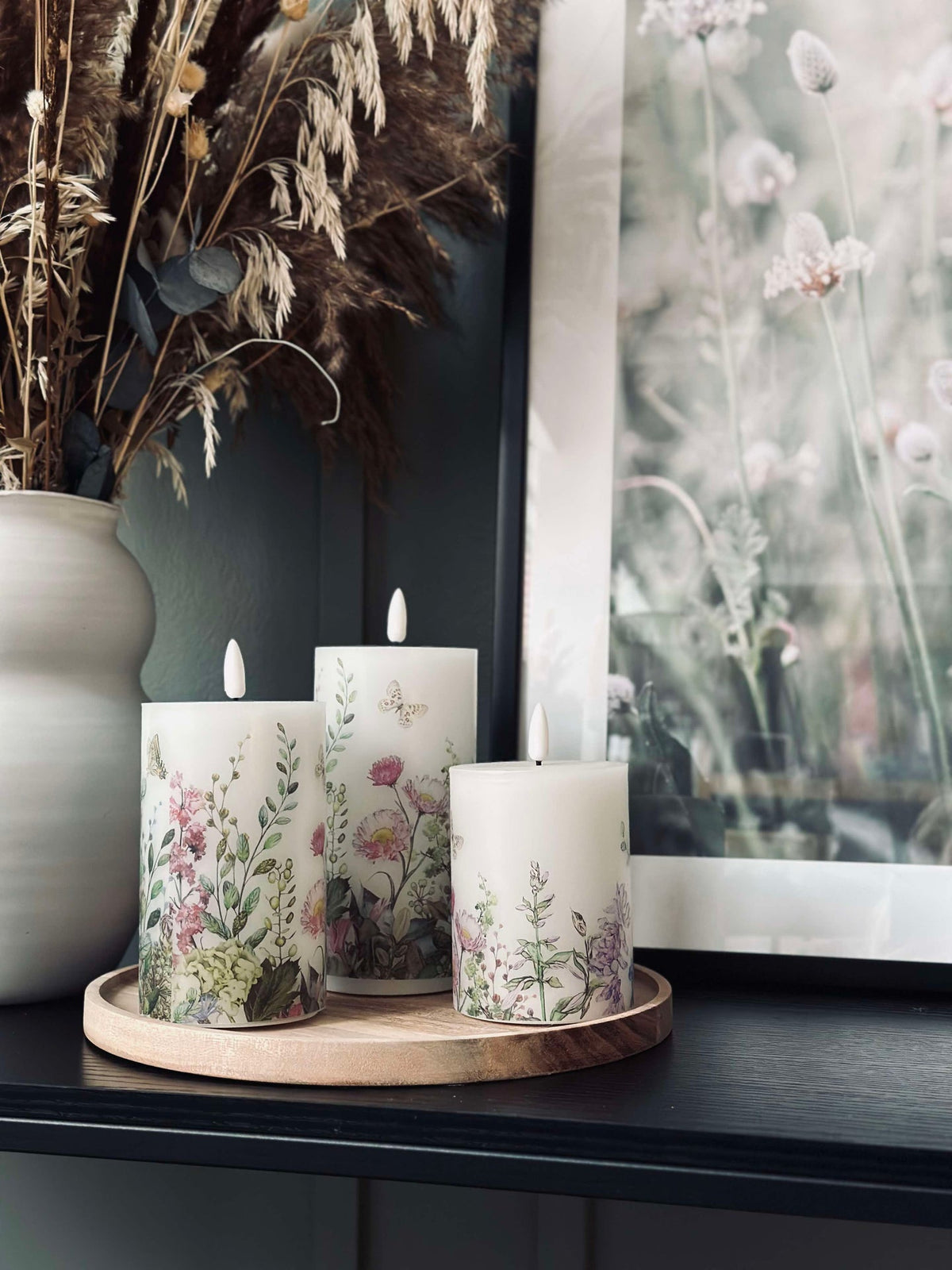 LED-Blockkerzen FLORA – Set mit 3 Stück und Fernbedienung