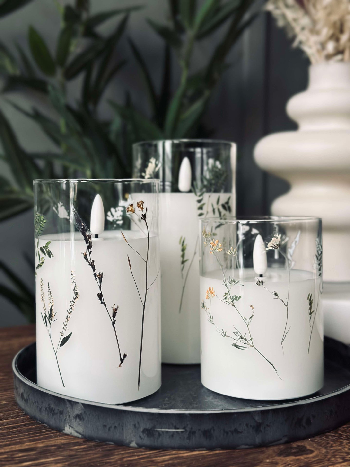 LED FLORA Cylinder – Set mit 3 Stück und Fernbedienung