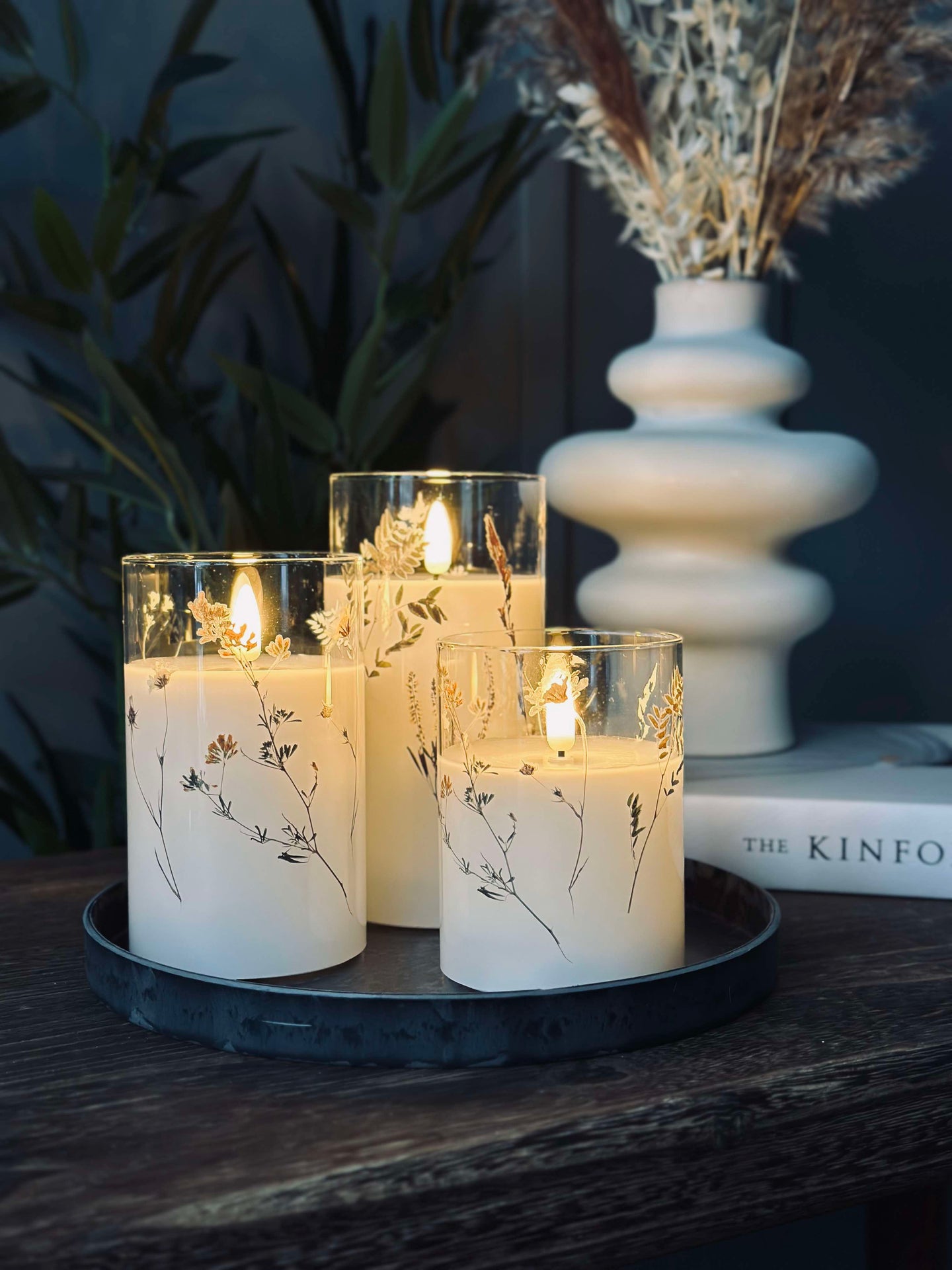 LED FLORA Cylinder – Set mit 3 Stück und Fernbedienung