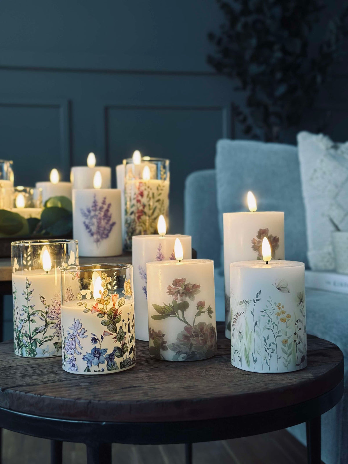 LED-Blockkerzen FLORA – Set mit 3 Stück und Fernbedienung
