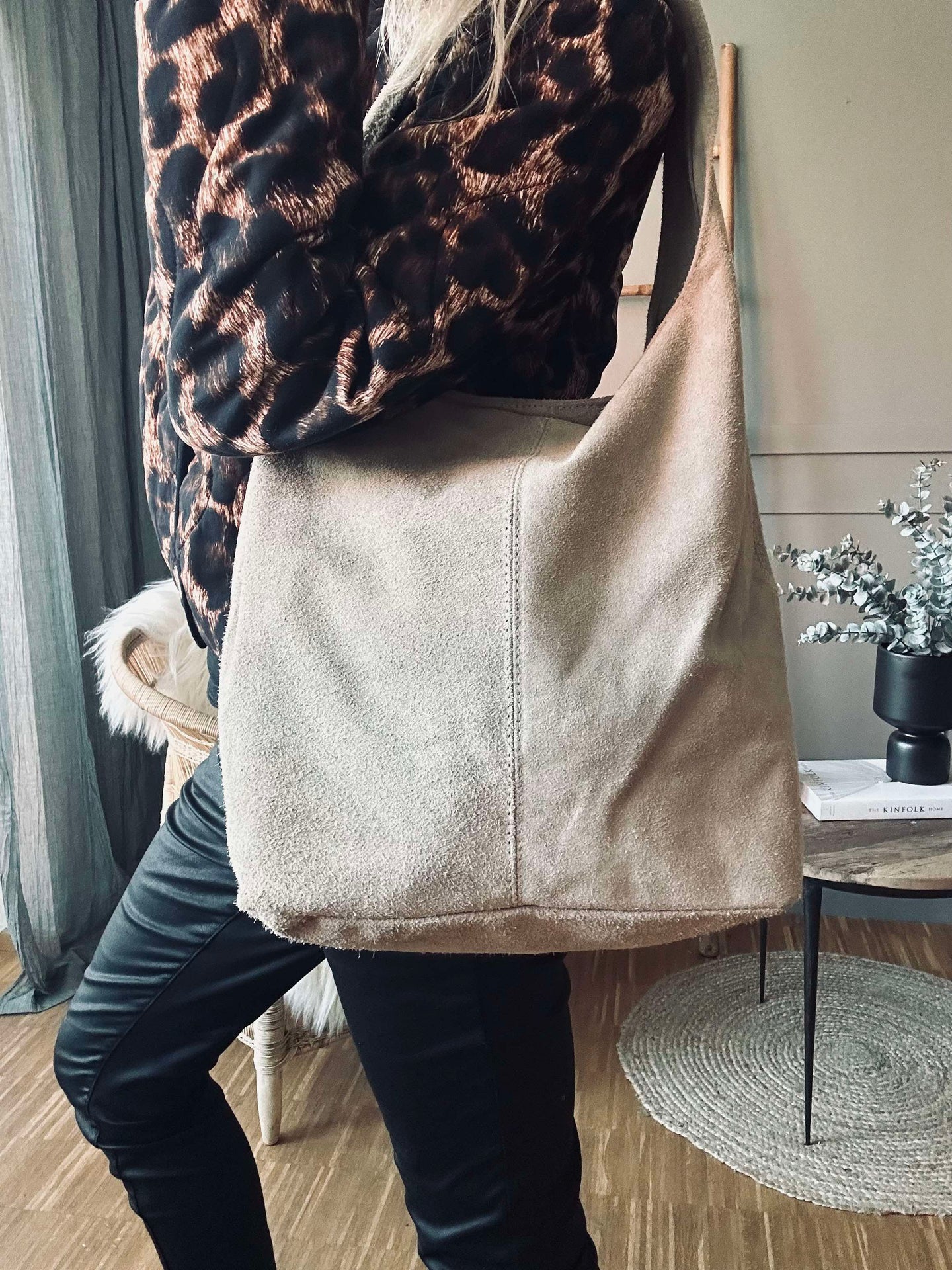 Shopper Beige Veloursleder